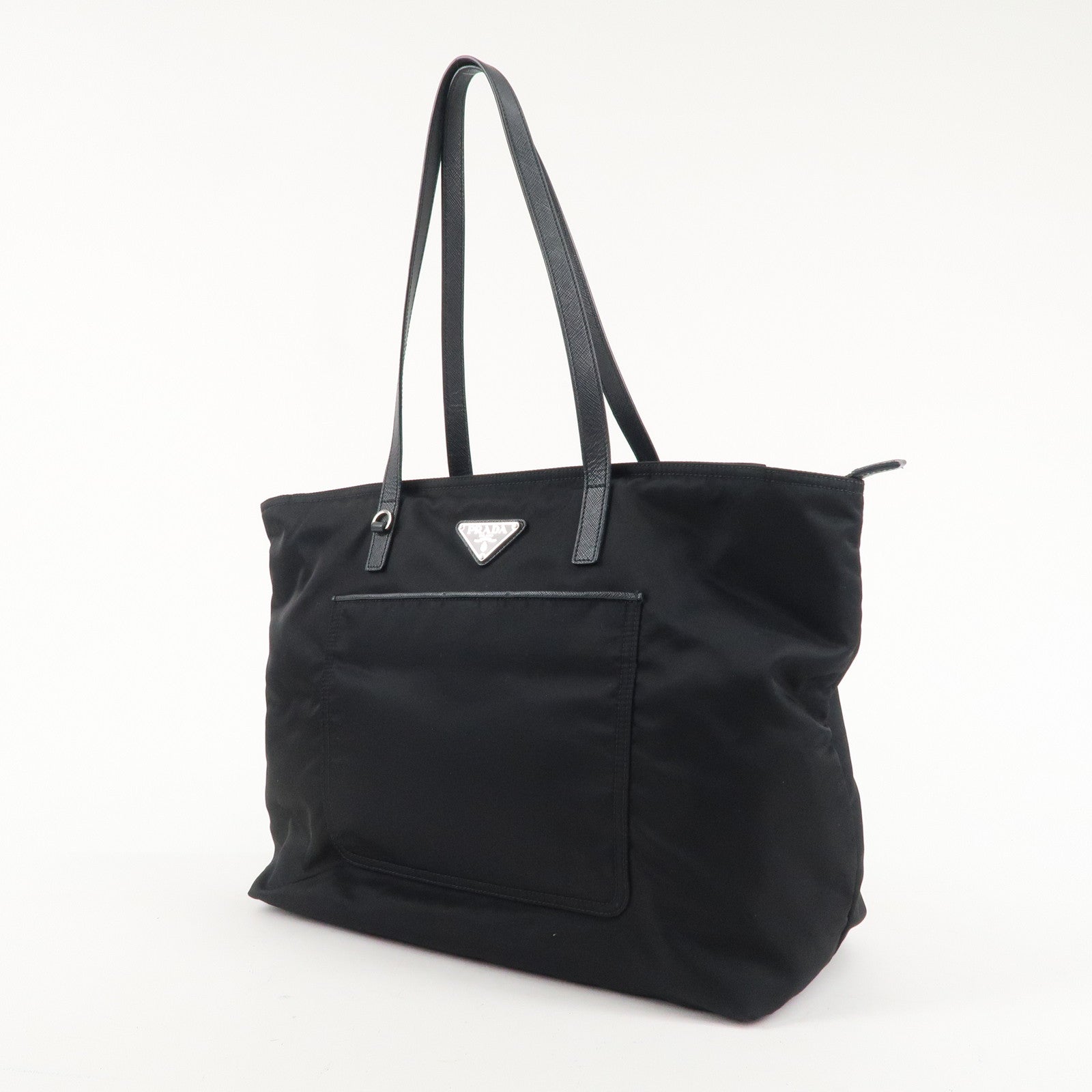 PRADA Logo Nylon Leather Tote Bag NERO Black 1BG052