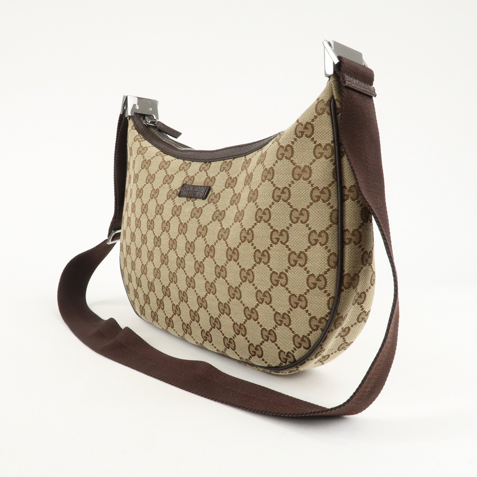 GUCCI GG Canvas Leather Shoulder Bag Beige Brown 122790