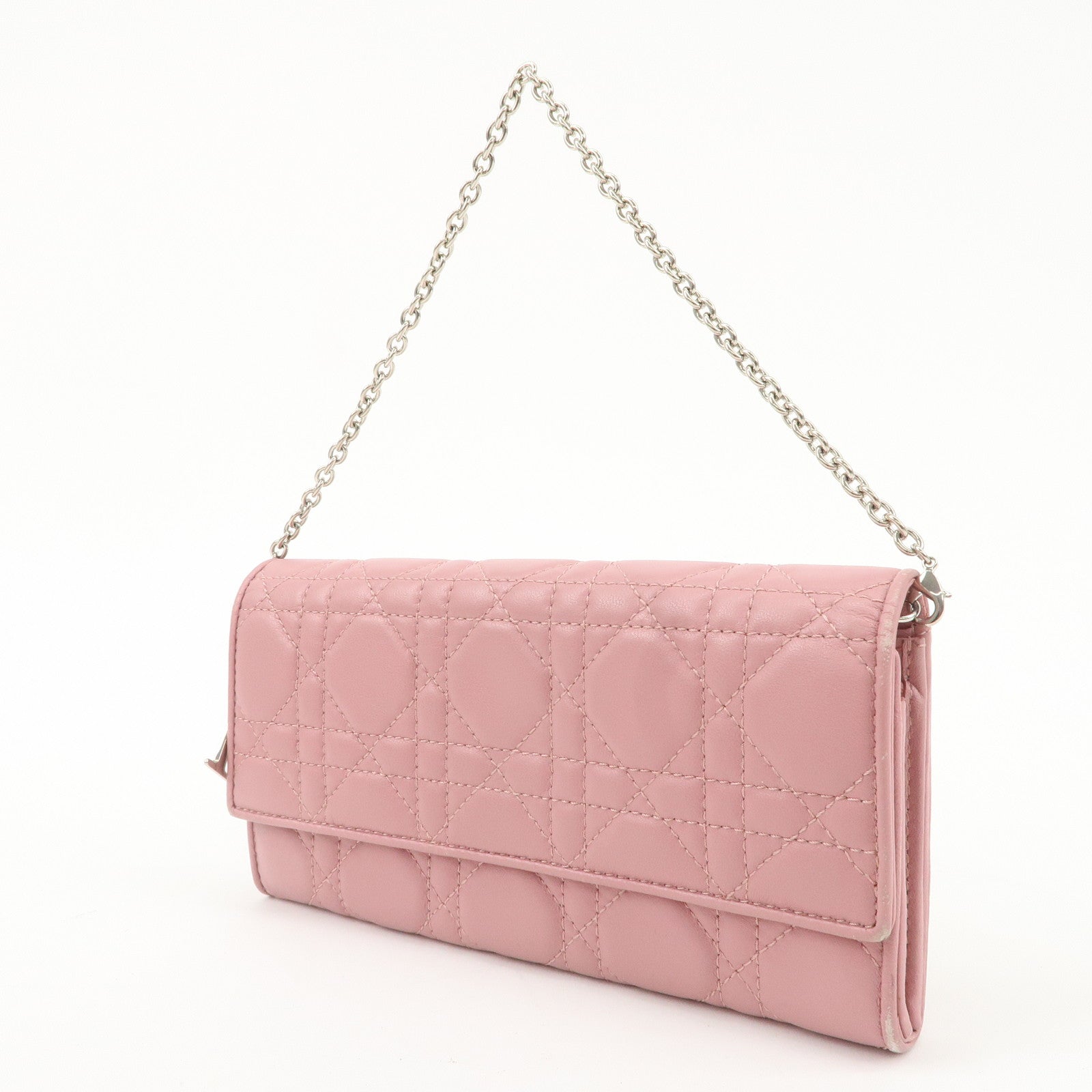 Christian Dior Cannage Dior Leather Chain Wallet Pink Used