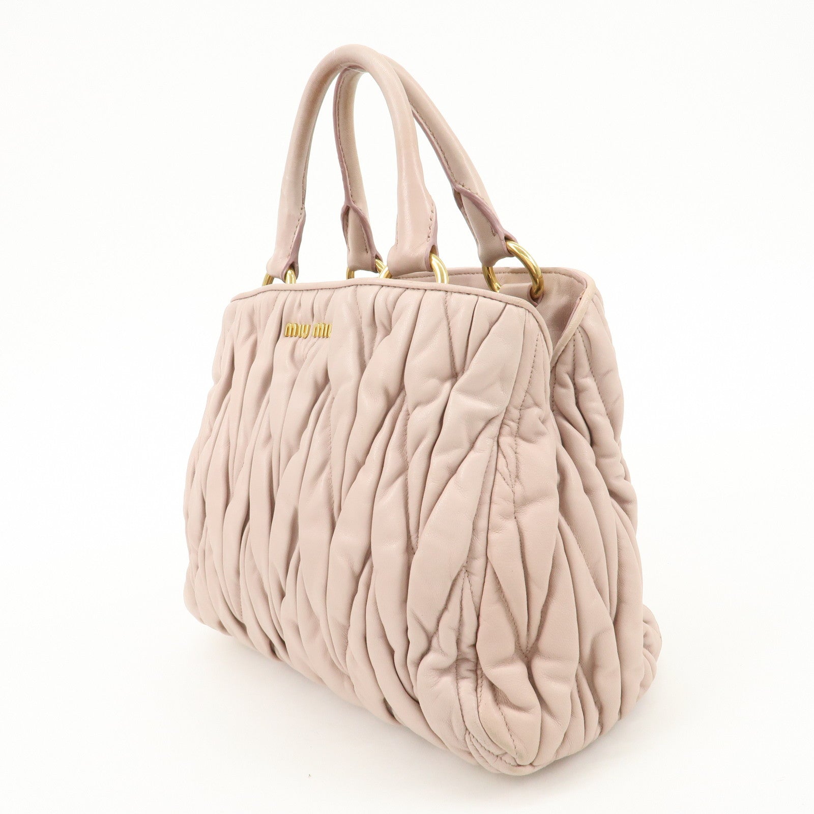 MIU MIU Matelasse Leather 2Way Shoulder Hand Bag Pink Beige