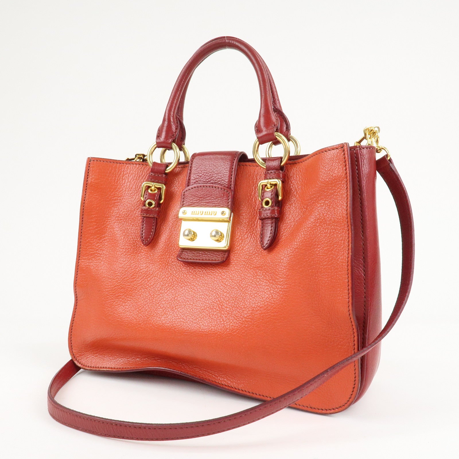 MIU MIU Leather MADRAS BICOLORE 2WAY Bag Hand Bag Orange