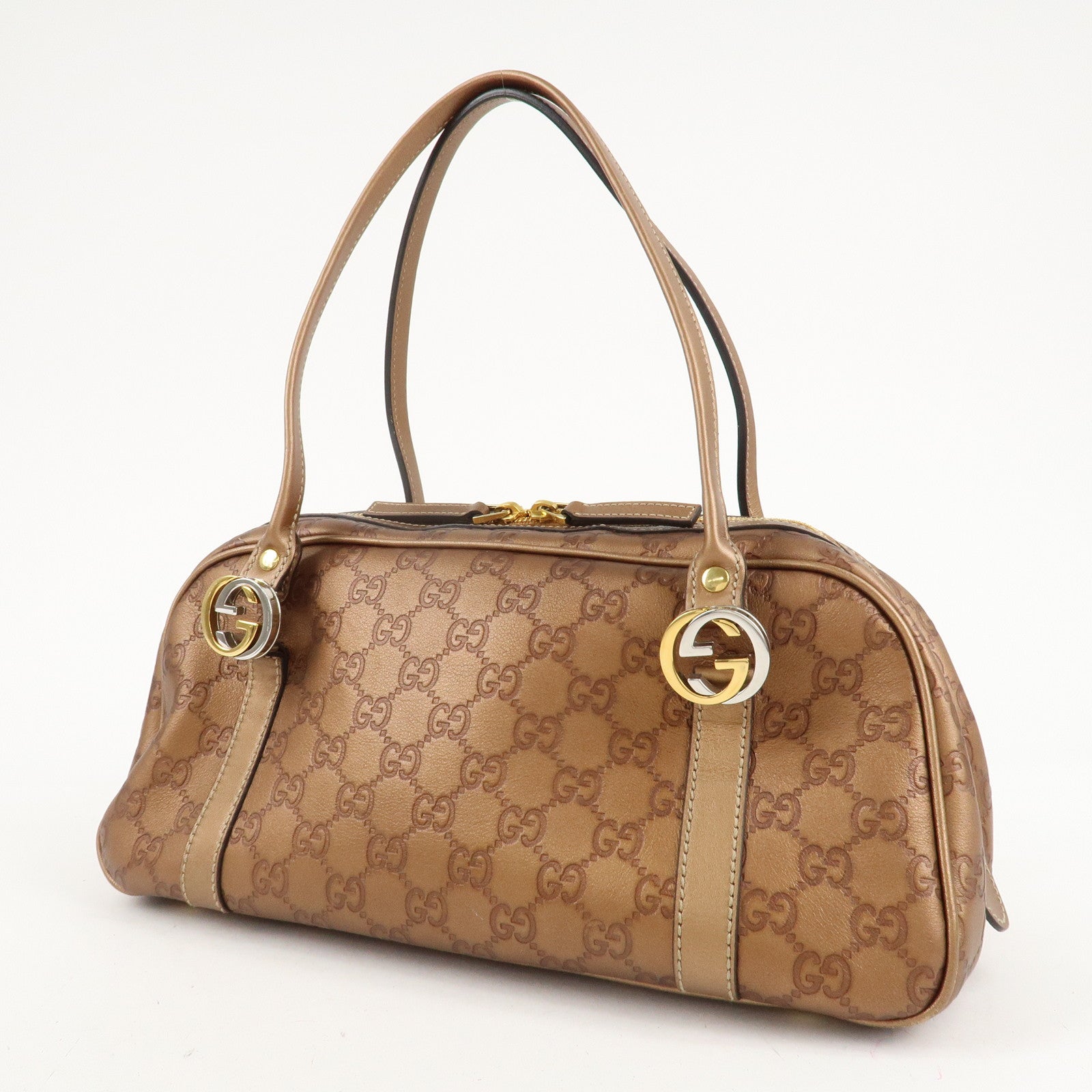 GUCCI Guccissima GG Twins Leather Mini Boston Bag Brown 232958 F/S Used