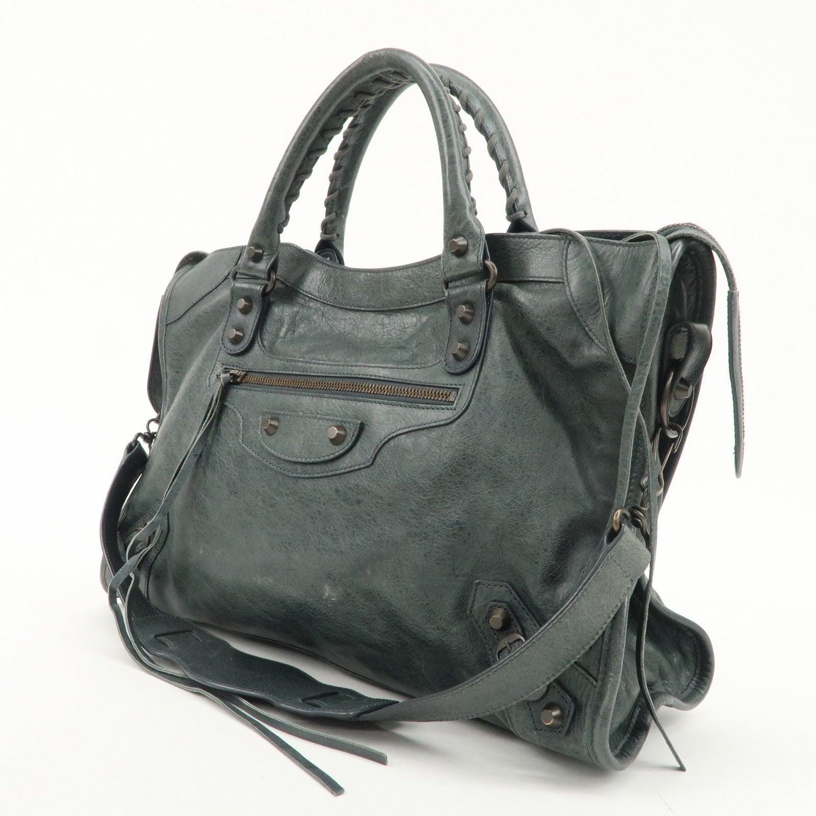 BALENCIAGA The City Leather 2Way Hand Bag Gray 115748