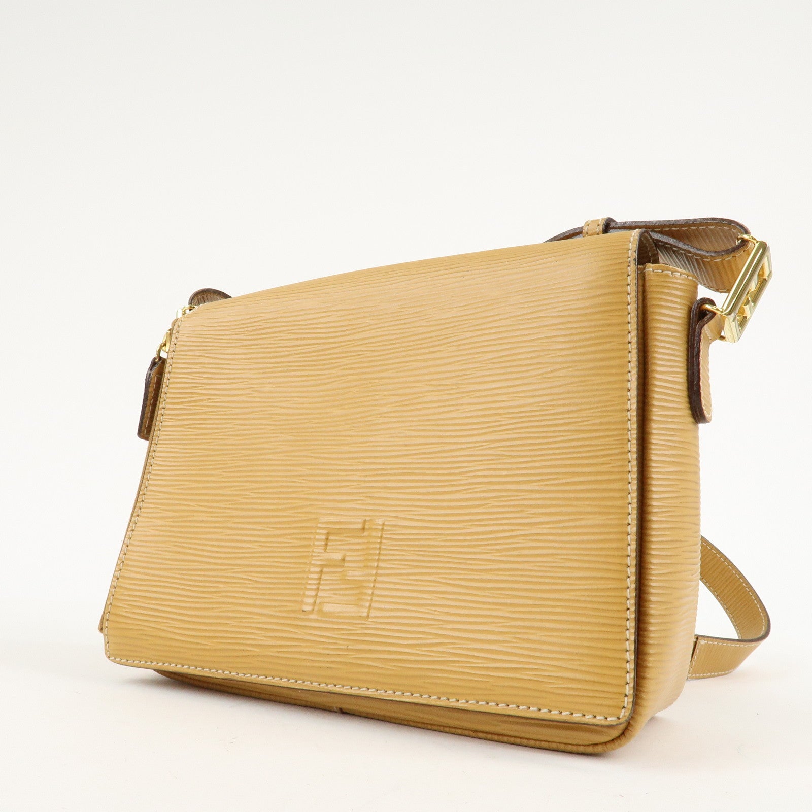 FENDI Leather Shoulder Bag Hand Bag Mustard Gold Hardware 260090