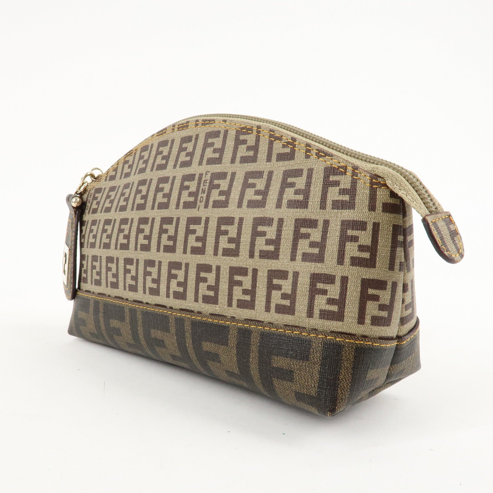 FENDI Zucchino Zucca PVC Pouch Brown Beige Black 8N0063 Used