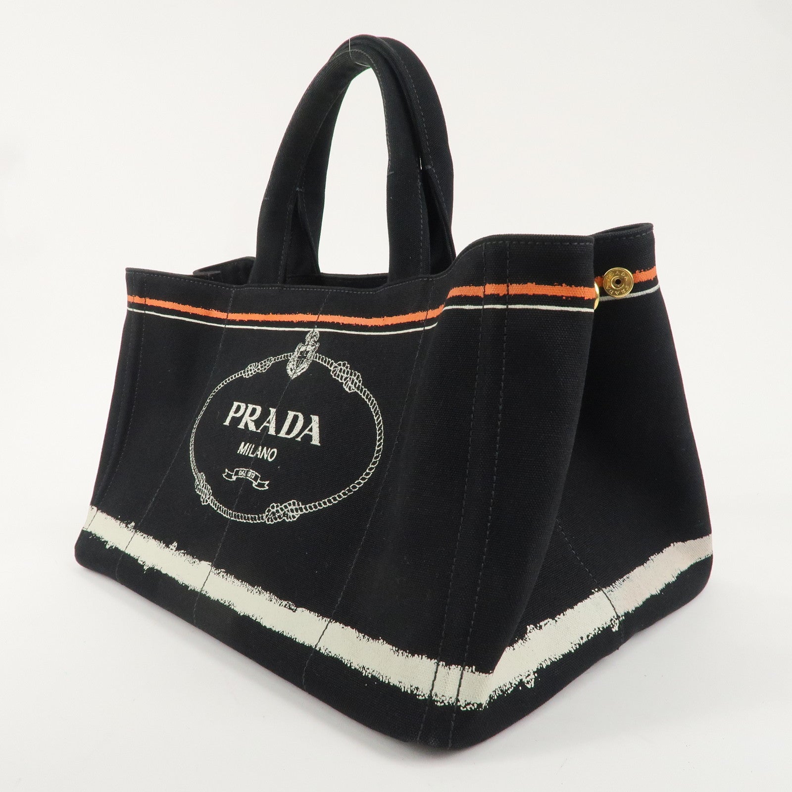 PRADA Logo Canapa Large Canvas Tote Hand Bag Black BN1872