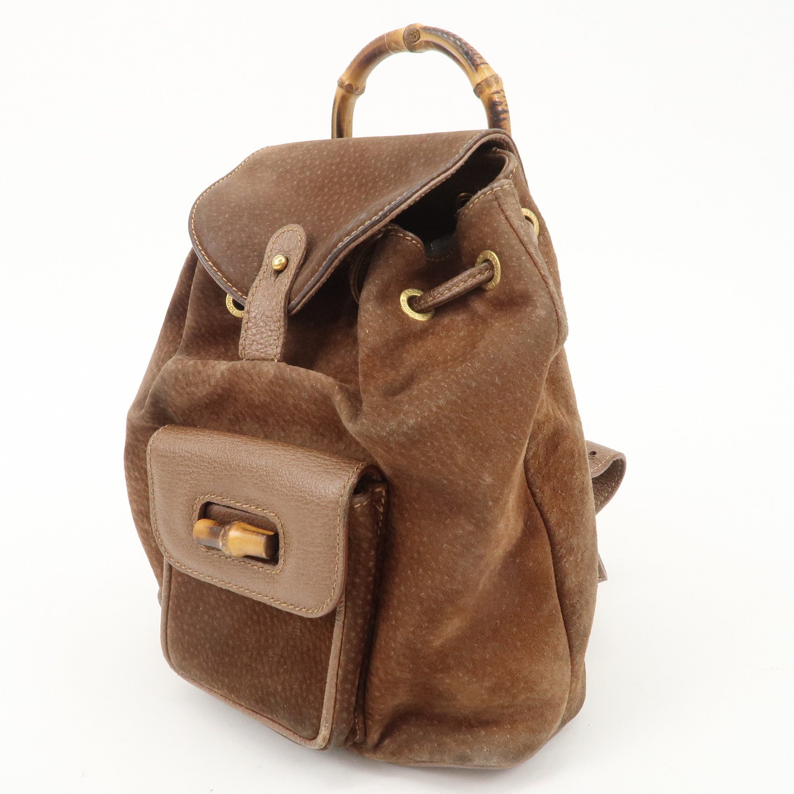 GUCCI Bamboo Suede Leather Mini Back Pack Brown 003.2852.0030