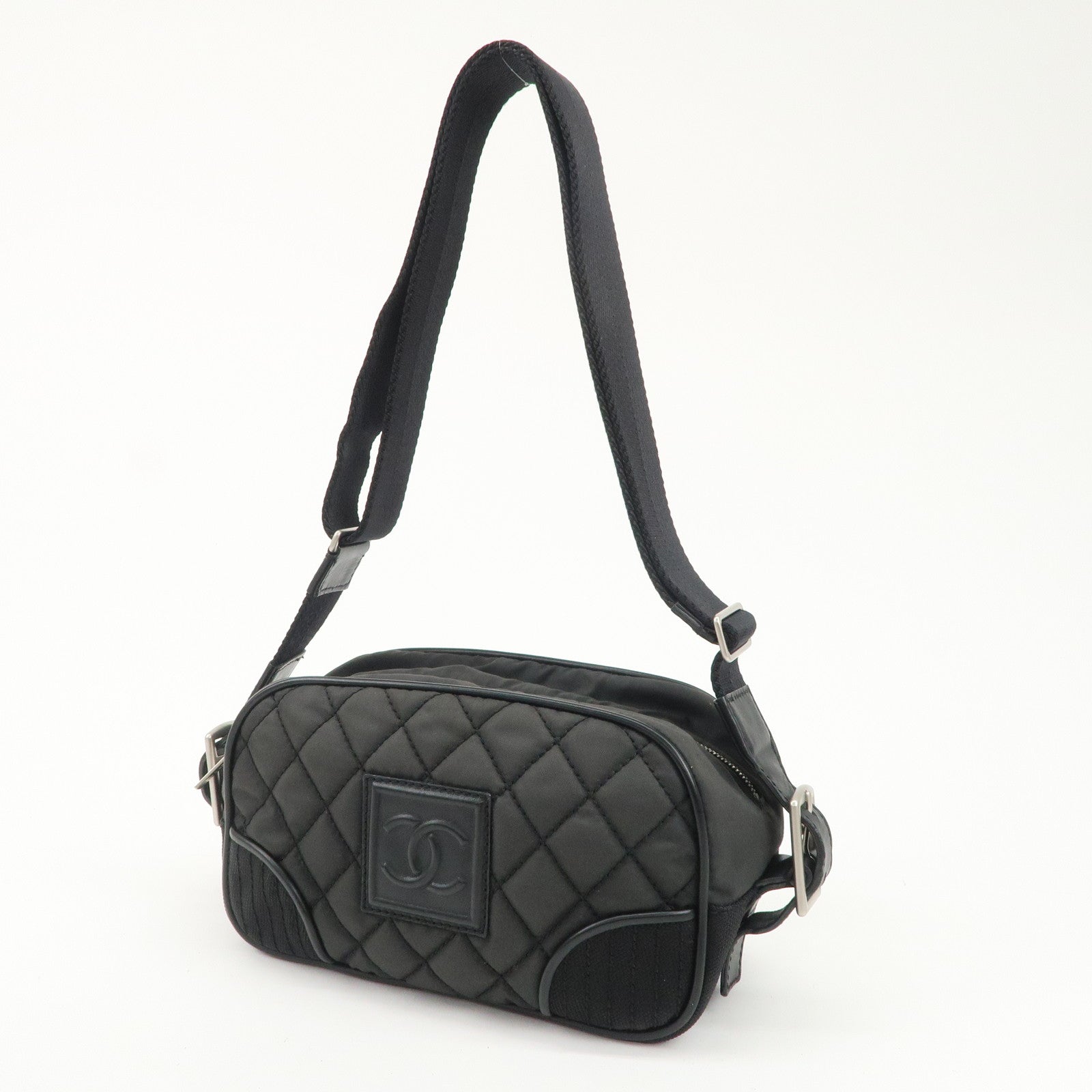 CHANEL Sports Matelasse Nylon Canvas COCO Mark Shoulder Bag Black