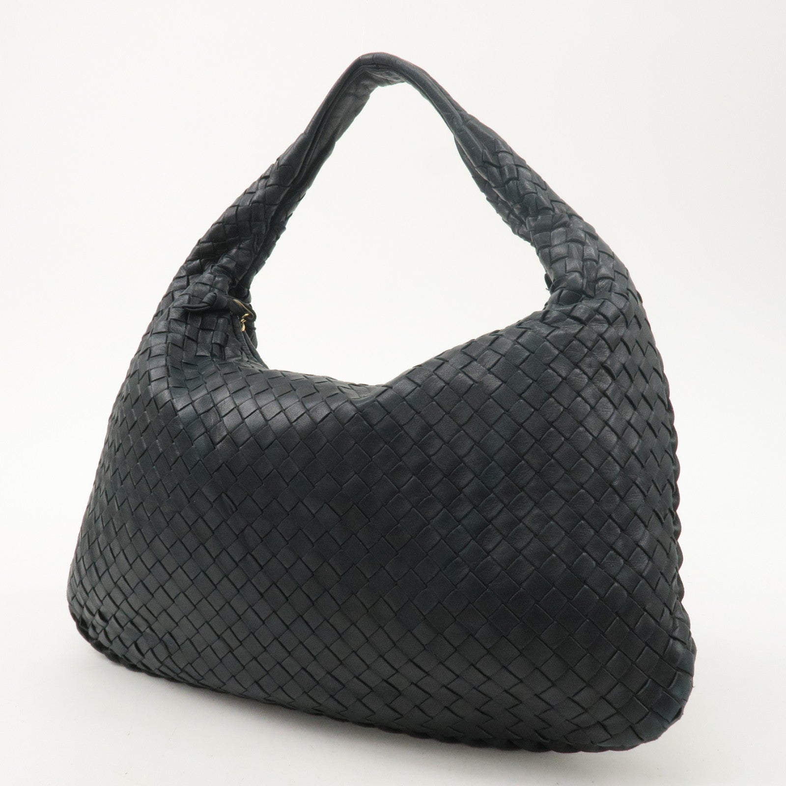 BOTTEGA VENETA Intrecciato Hobo Leather Shoulder Bag Black 115653