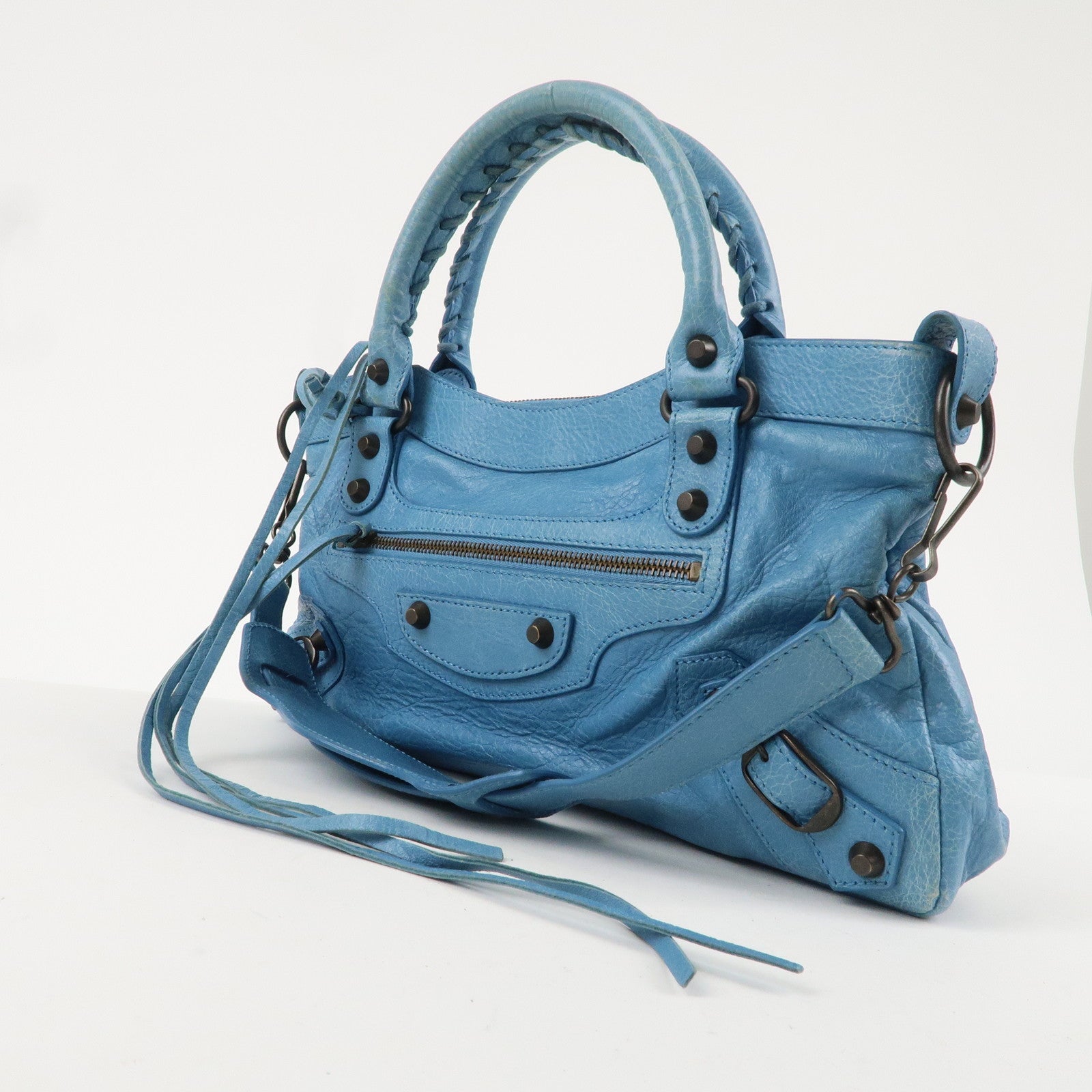 BALENCIAGA The First Leather 2Way Bag Hand Bag Blue 103208