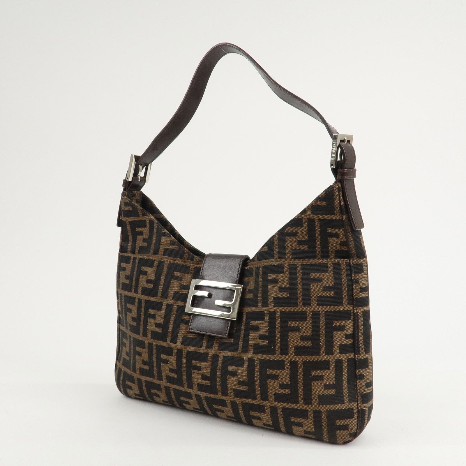 FENDI Zucca Canvas Leather Shoulder Bag Brown 26569 Used