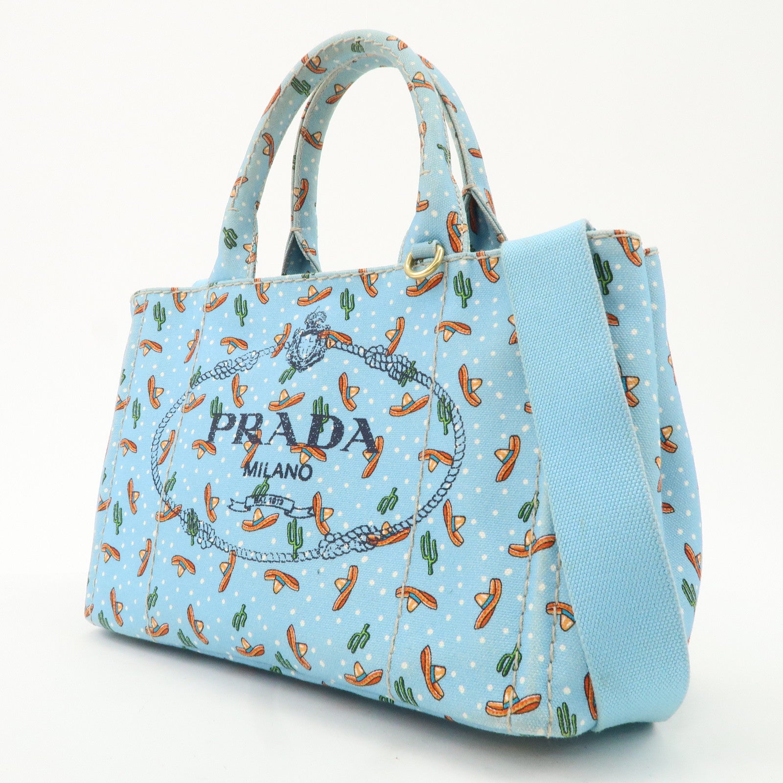 PRADA Canapa Mini Canvas 2Way Bag Light Blue 1BG439