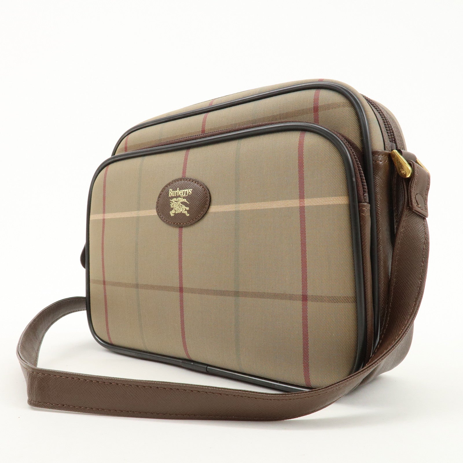 BURBERRYS Canvas Leather Nova Plaid Shoulder Bag Beige Brown