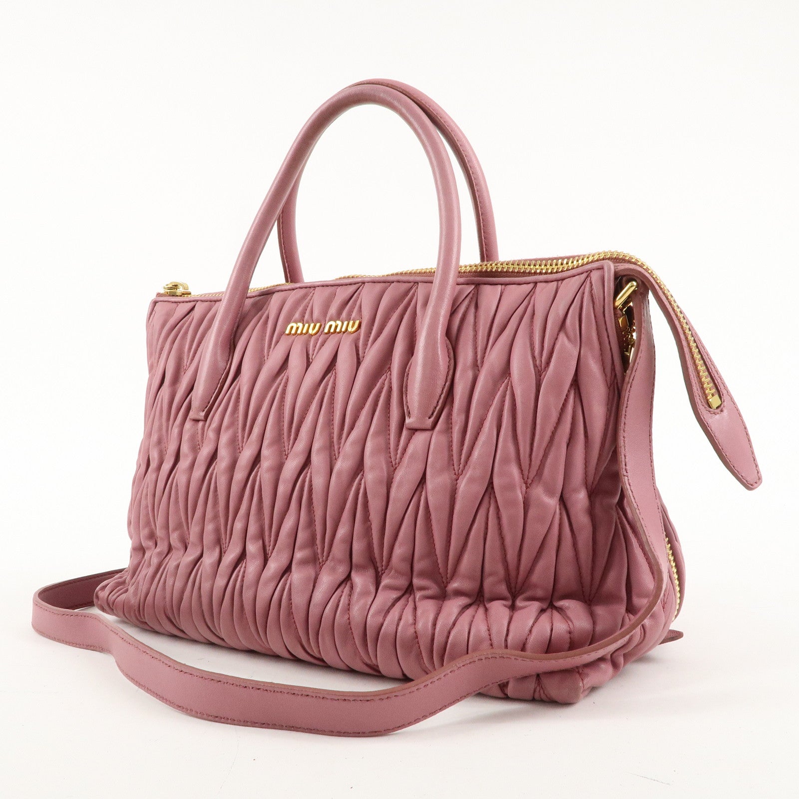 MIU MIU Matelasse Leather 2way Bag Shoulder Hand Bag Pink