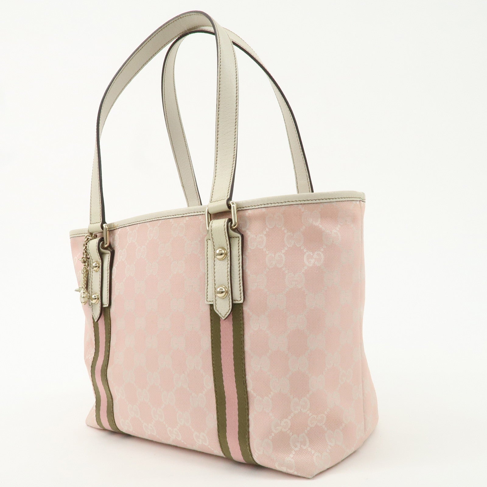 GUCCI Sherry GG Canvas Leather Tote Bag Pink Ivory 137396