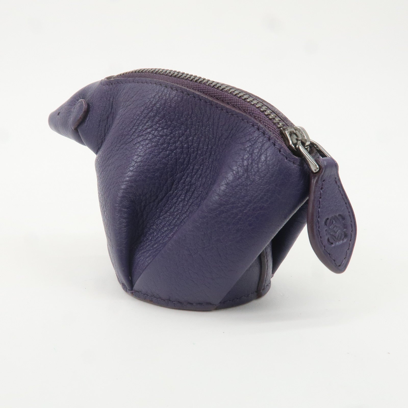 LOEWE Animal Collection Leather Bear Coin Purse Purple