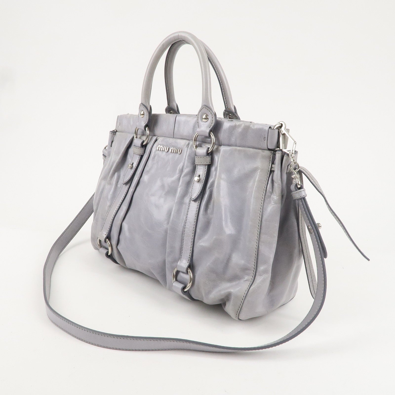 MIU MIU Leather 2Way Shoulder Bag Hand Bag Gray RT0383