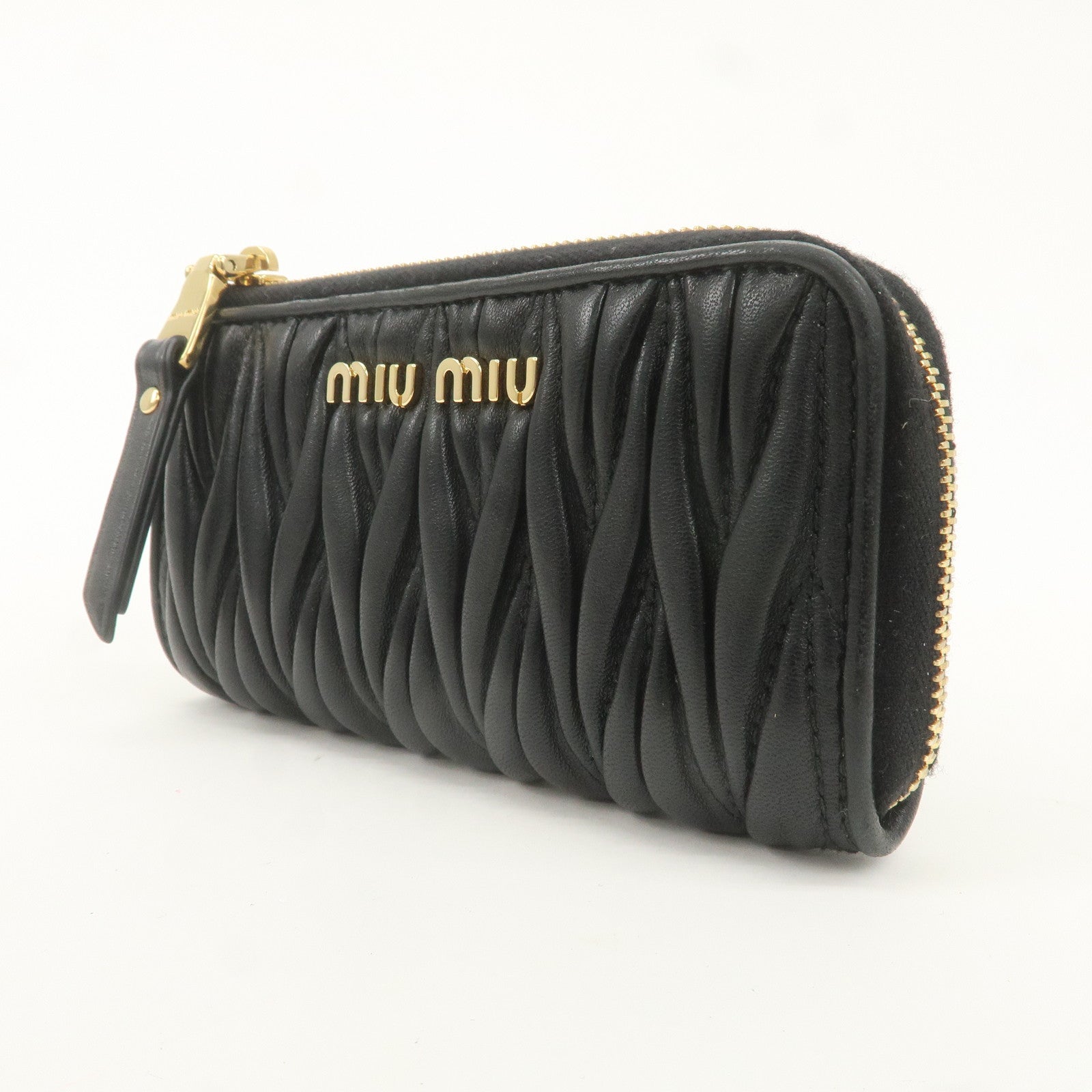 MIU MIU Matelasse Leather Coin Case Black 5PP026