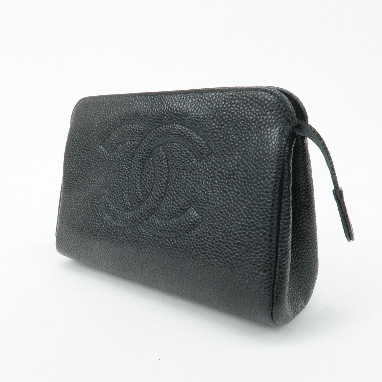 CHANEL Caviar Skin Cosmetic Pouch Black Used