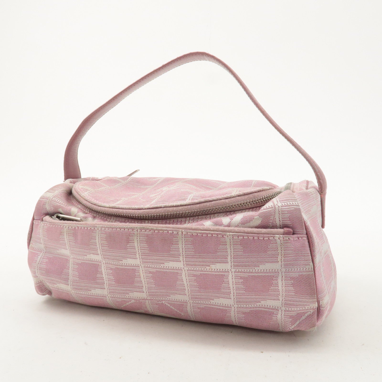 CHANEL New Travel Line Nylon Jacquard Leather Vanity Bag Pink