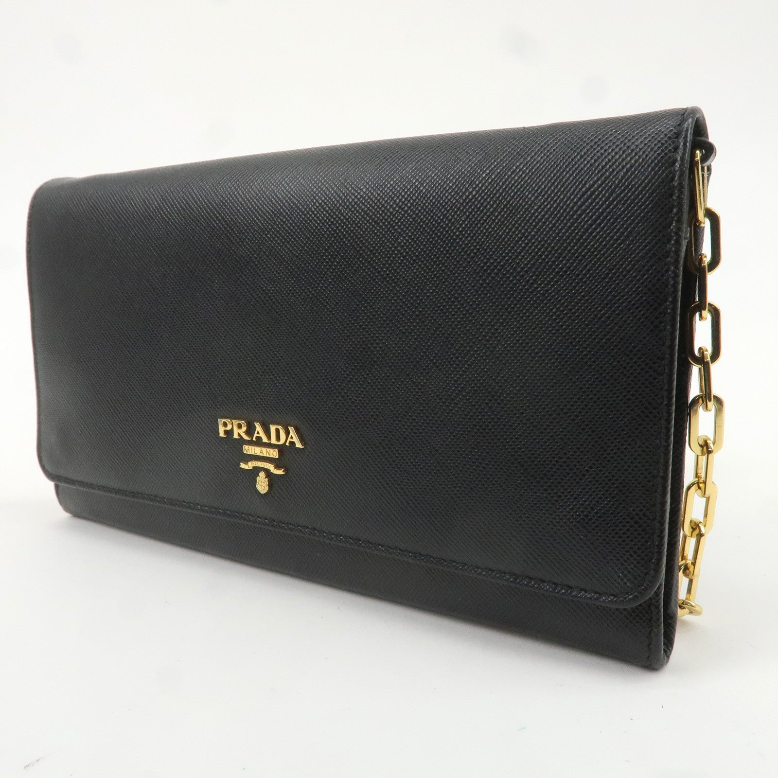 PRADA Saffiano Leather Chain Wallet Black 1MT440