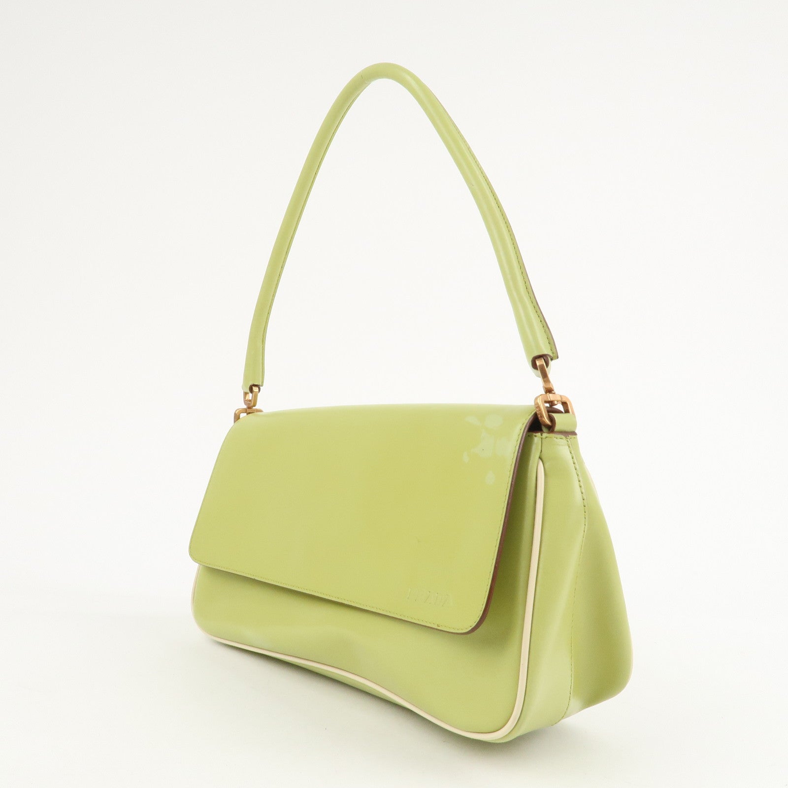 PRADA Leather Shoulder Bag Hand Bag Light Green B10689