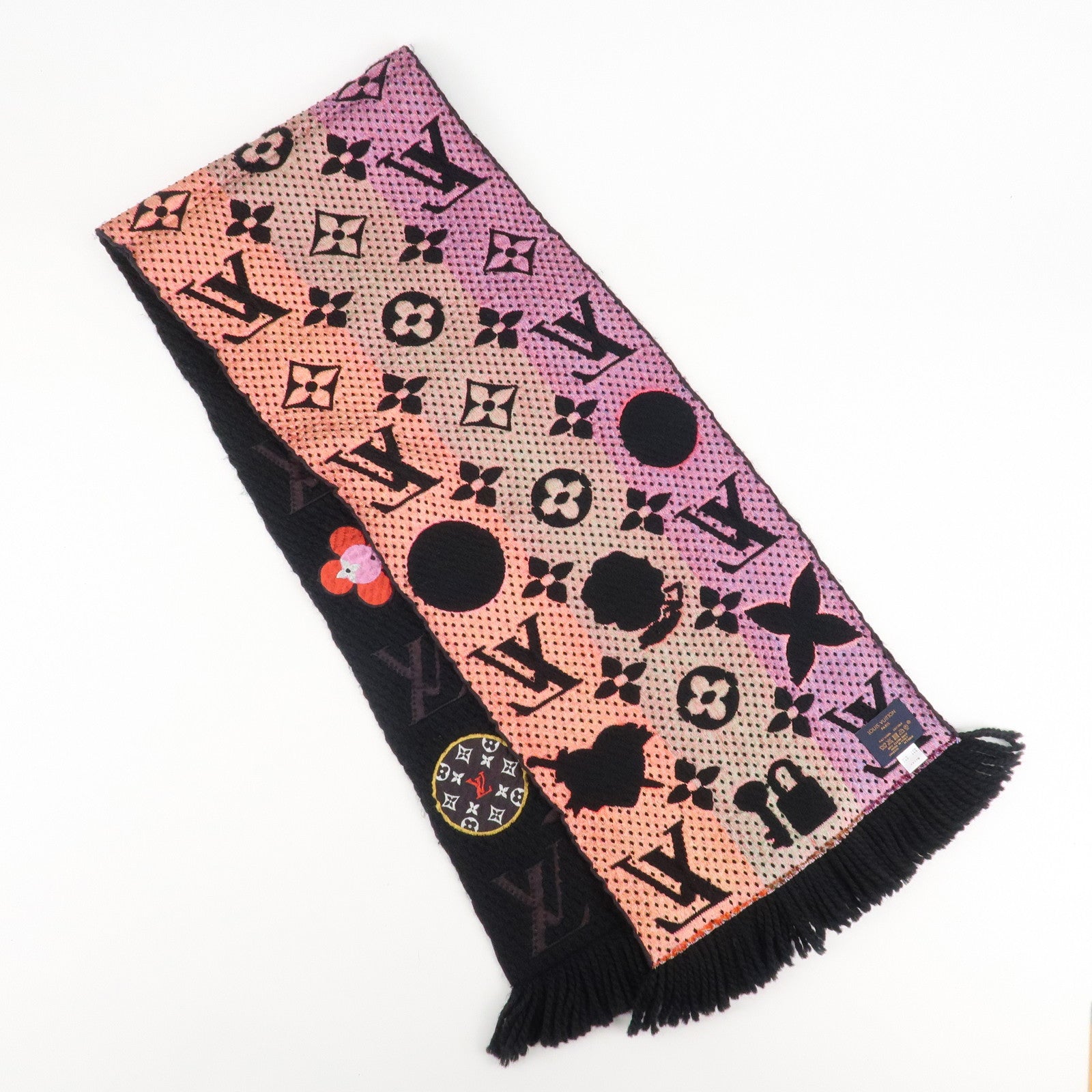 Louis Vuitton Escharpe Logo Mania Stories Scarf Black M71060 Used