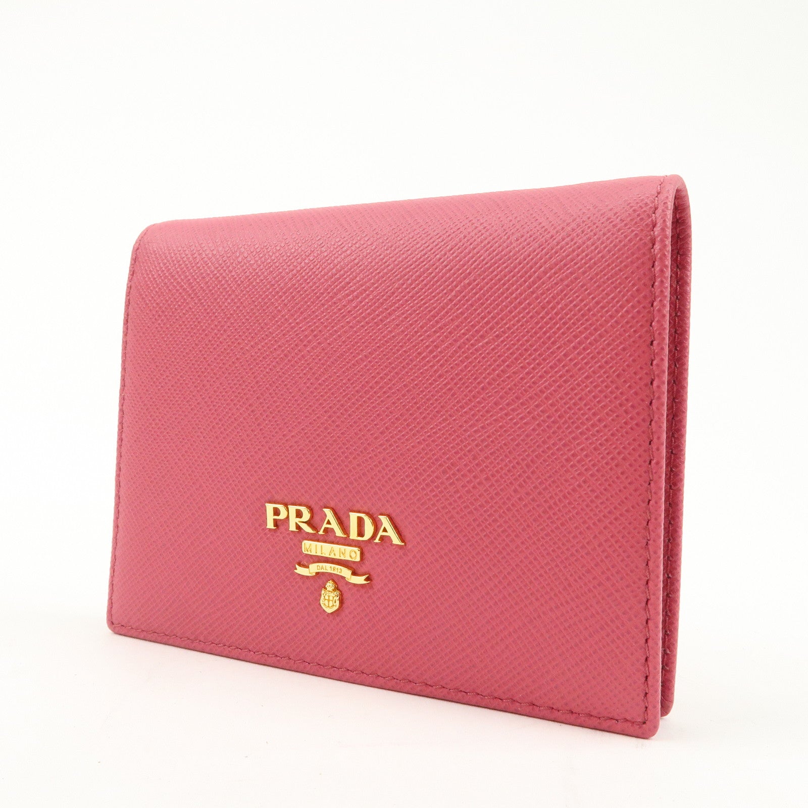 PRADA Logo Saffiano Leather Bi-Fold Wallet Pink 1MV204