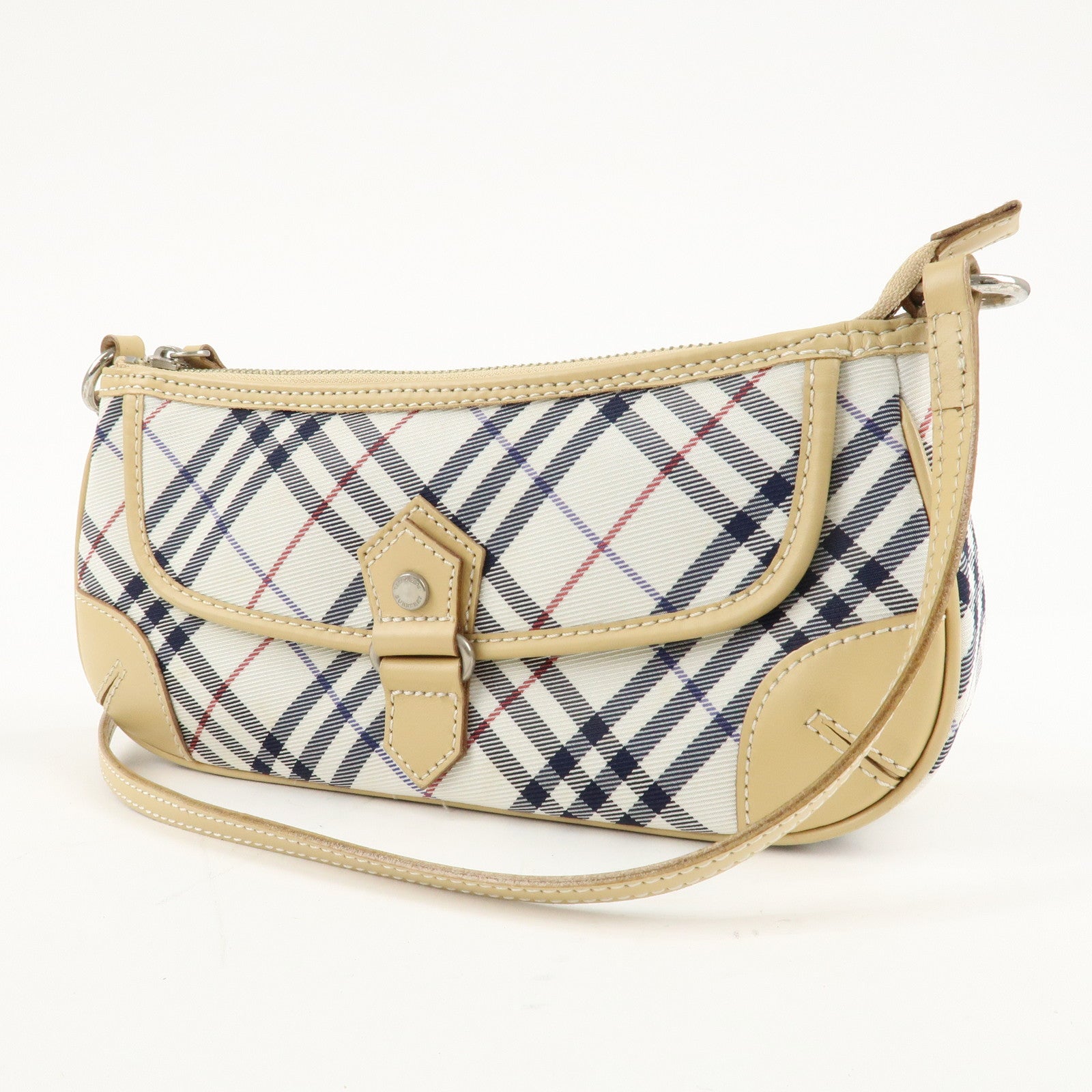 BURBERRY London Canvas Leather Nova Plaid Shoulder Bag Beige Ivory