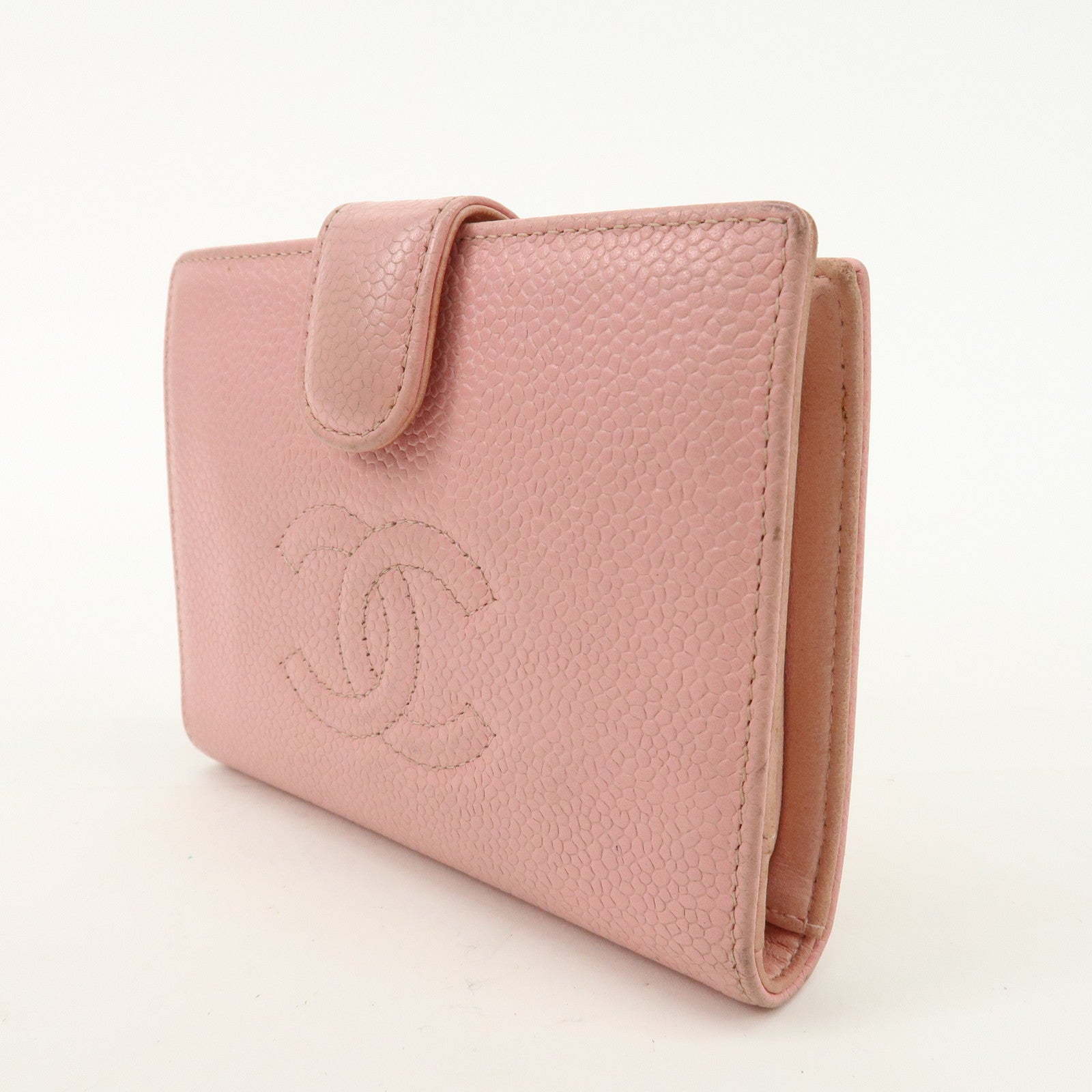 CHANEL Caviar Skin Coco Mark Bi-fold Small Wallet Pink A13497