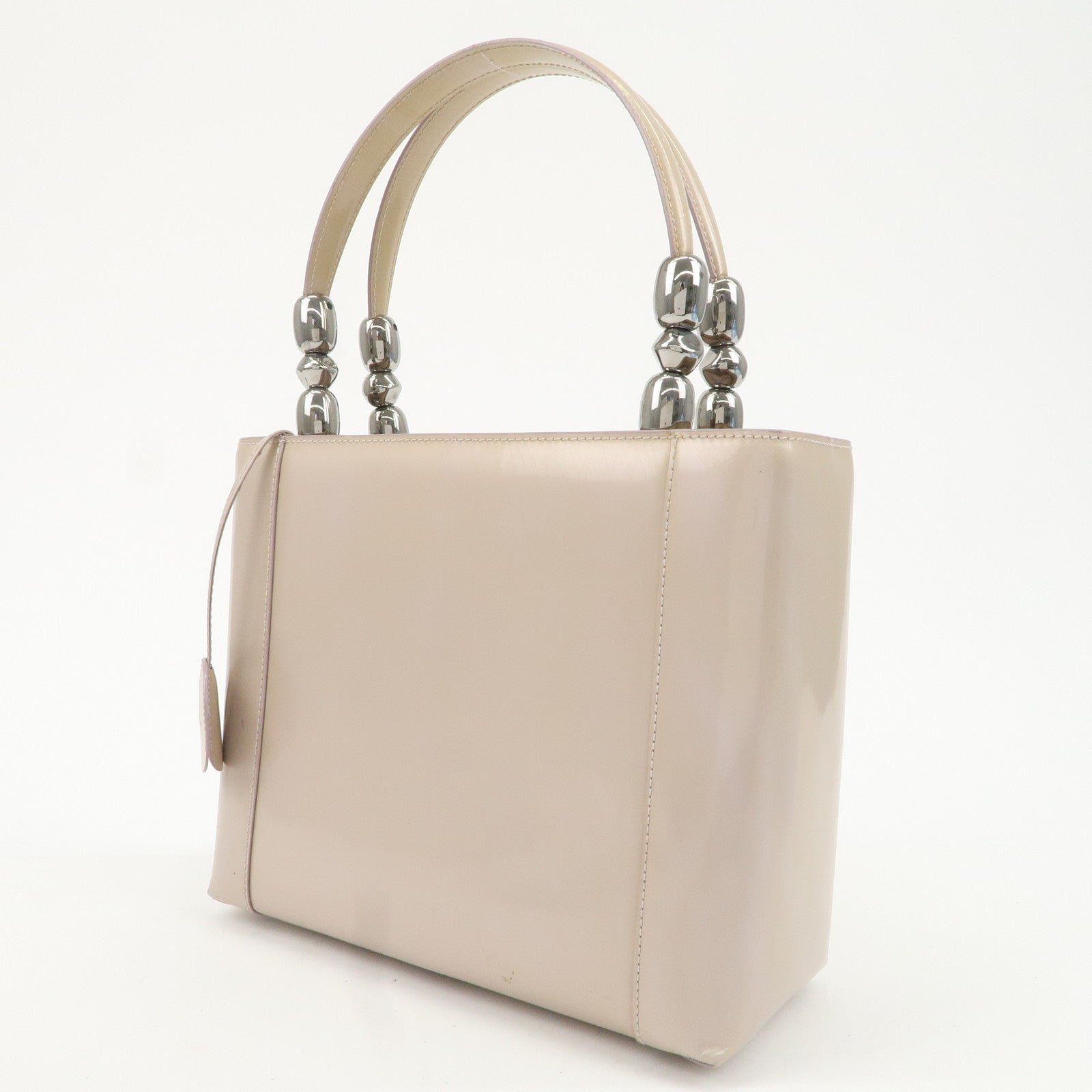 Christian Dior Maris Pearl Patent Leather Tote Bag Beige