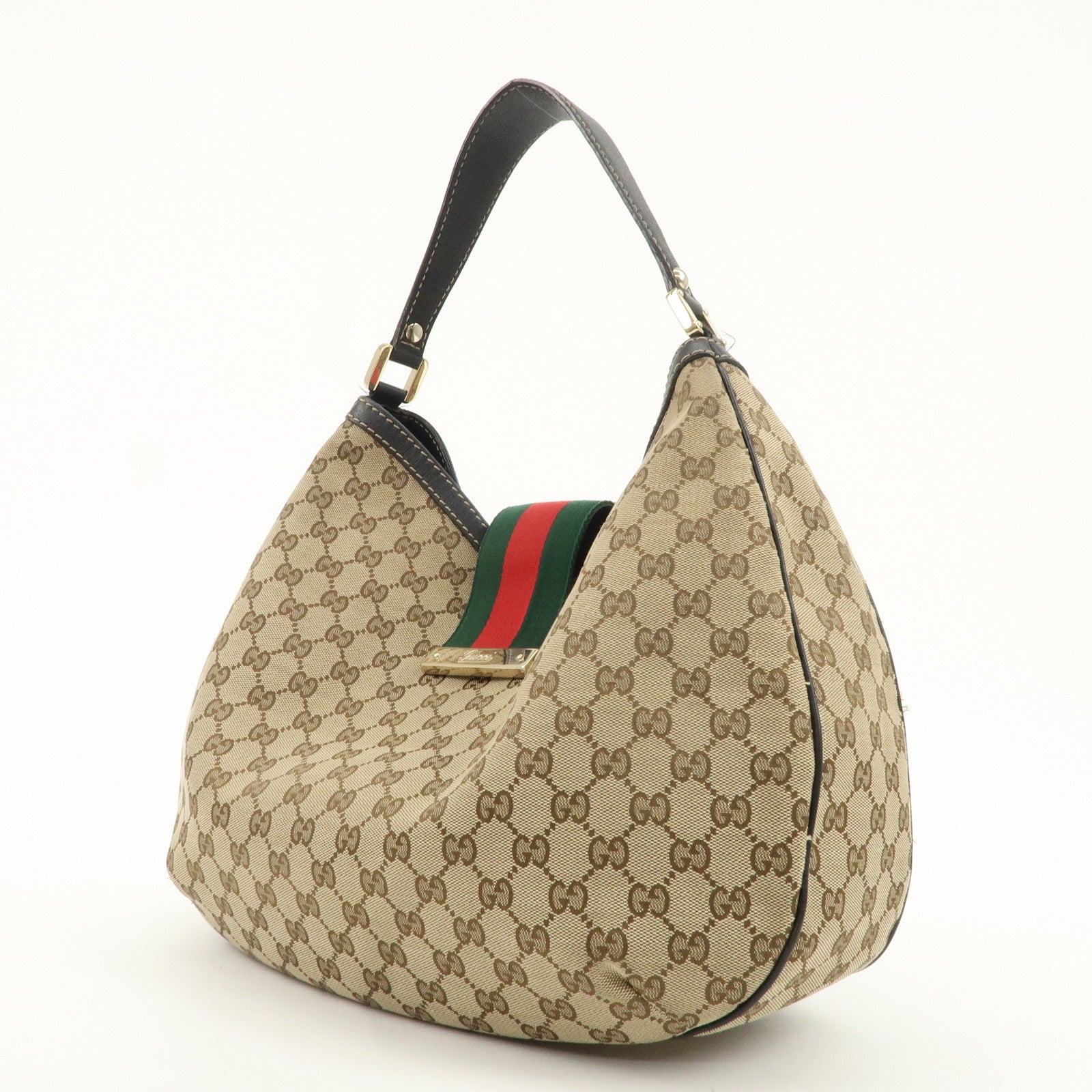 GUCCI Sherry GG Canvas Leather Shoulder Bag Beige Black 233604 Used