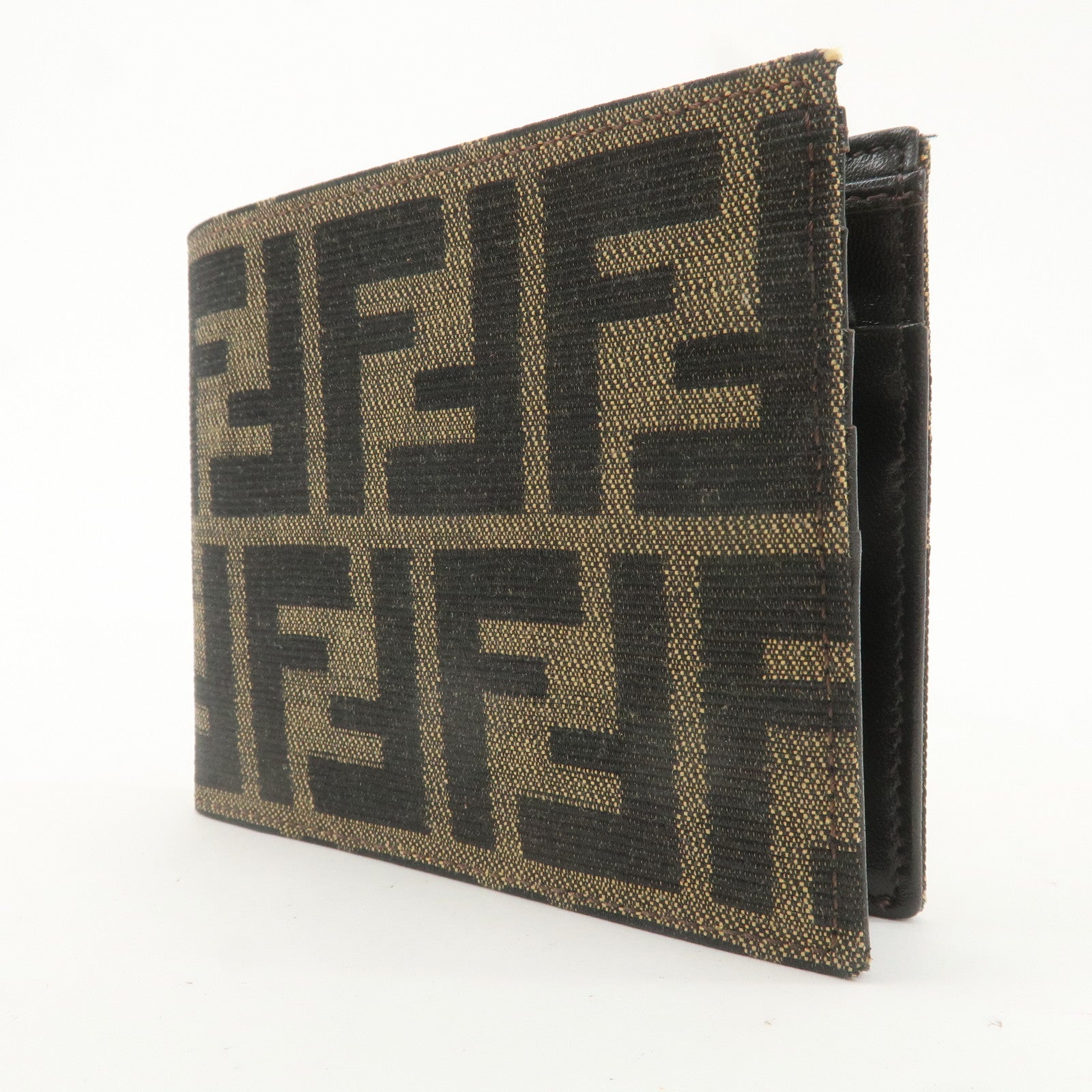 FENDI Zucca Canvas Bi Fold Wallet Khaki Black 7M0001