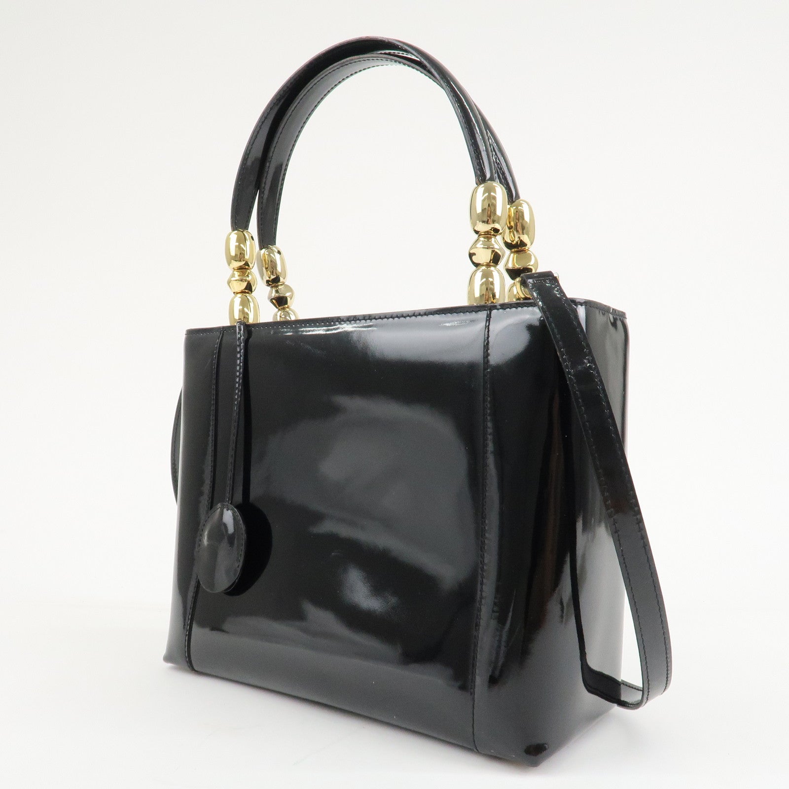 Christian Dior Maris Pearl Patent Leather Tote Bag Black