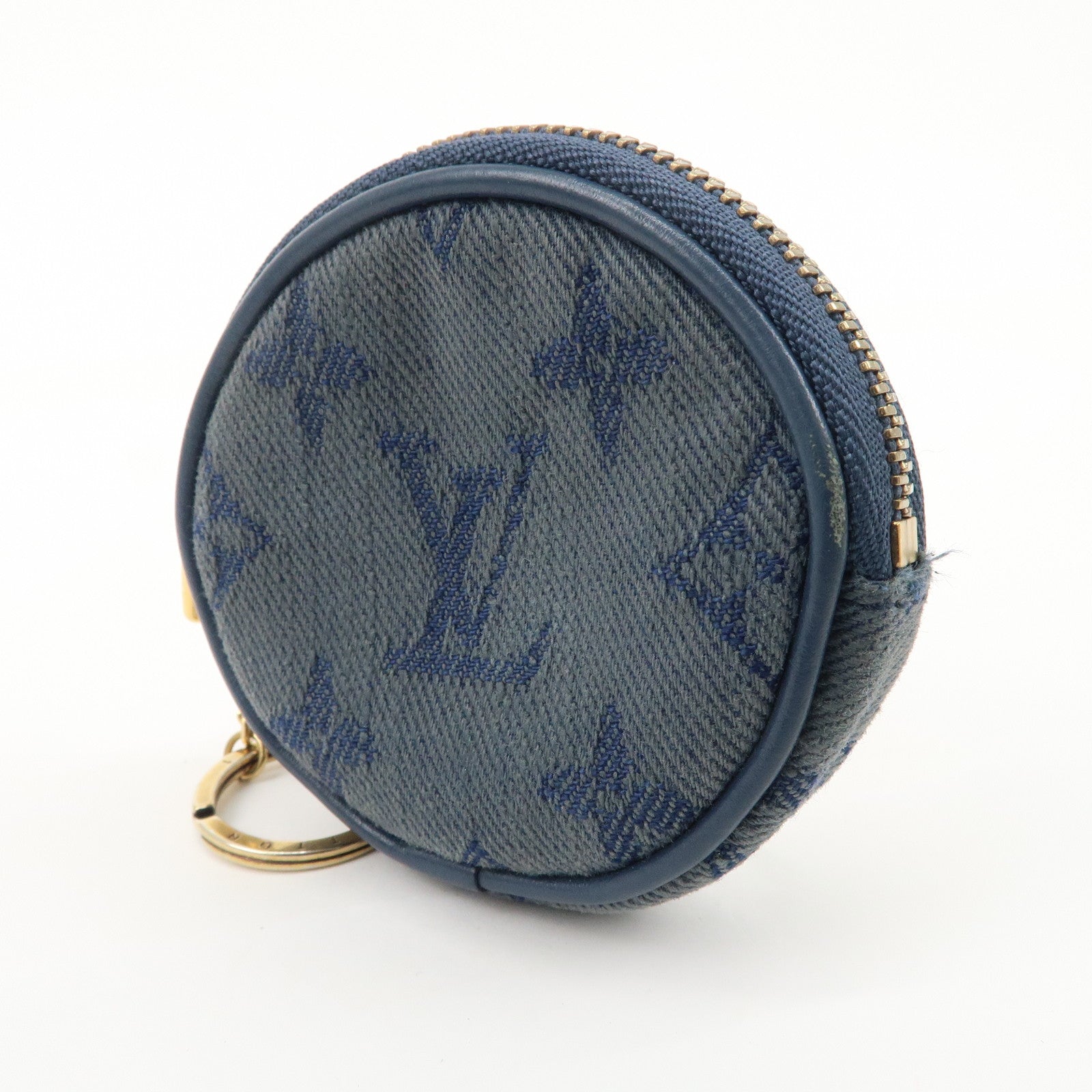 Louis Vuitton Monogram Denim Round Pouch Coin Case Blue M68290 Used