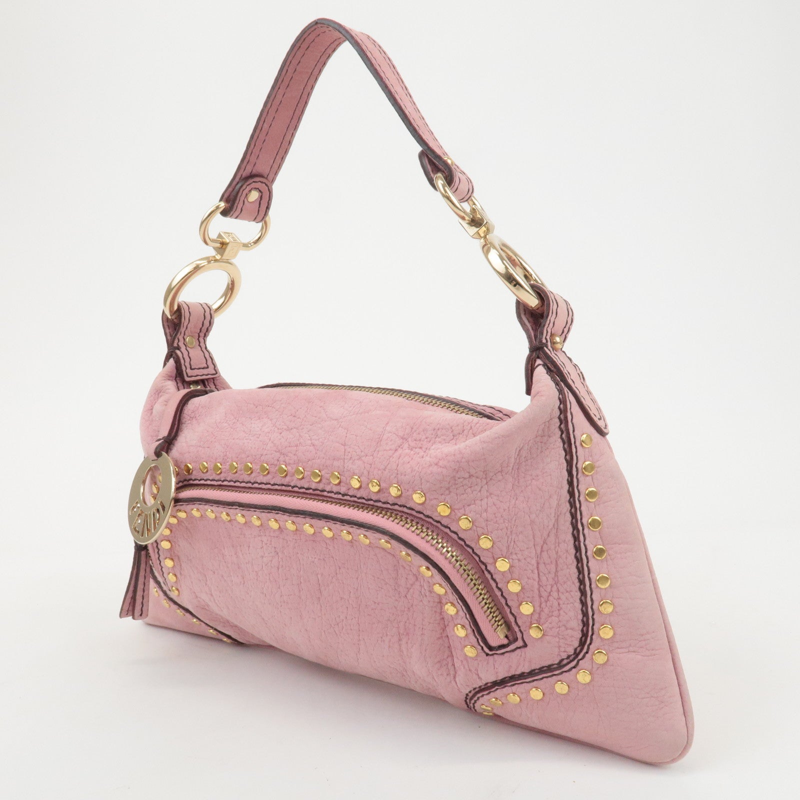 FENDI Leather Shoulder Bag Hand Bag Pink 8BR464