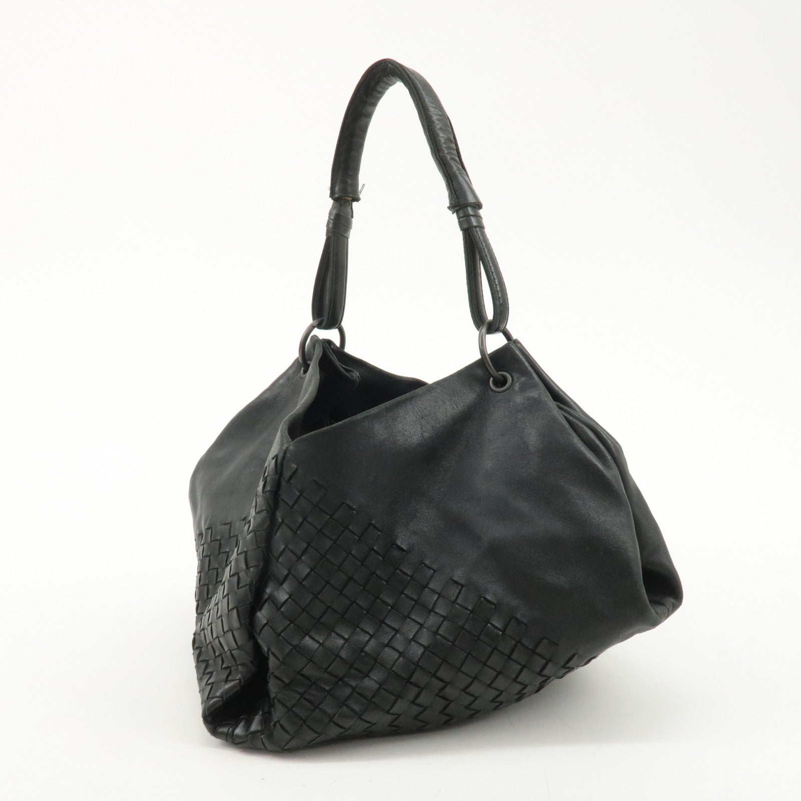 BOTTEGA VENETA Intrecciato Leather One-Shoulder Bag Black