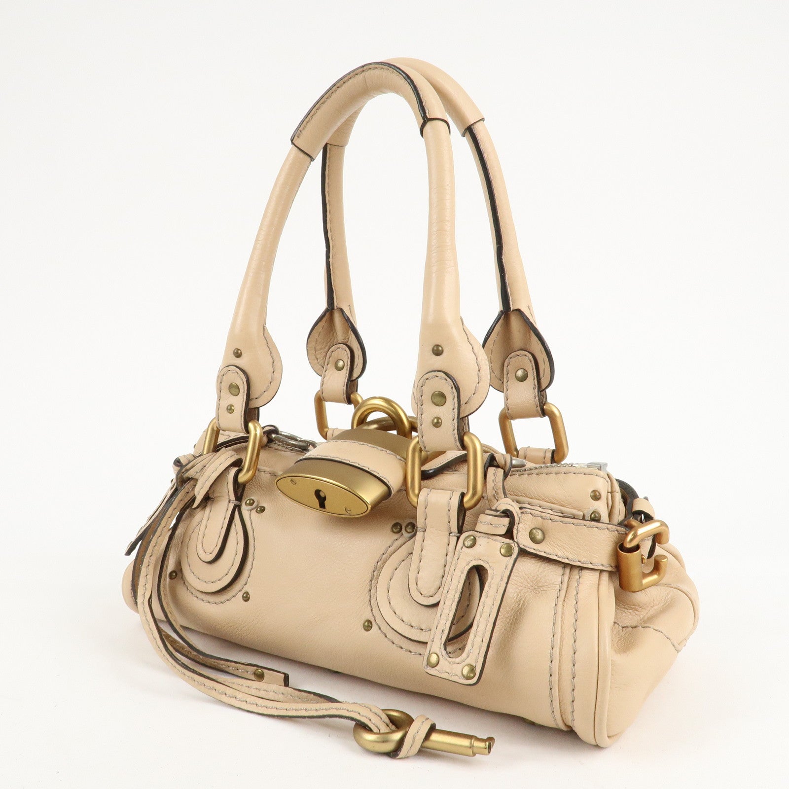 Chloe Leather Mini Paddington Hand Bag Shoulder Bag Beige Used