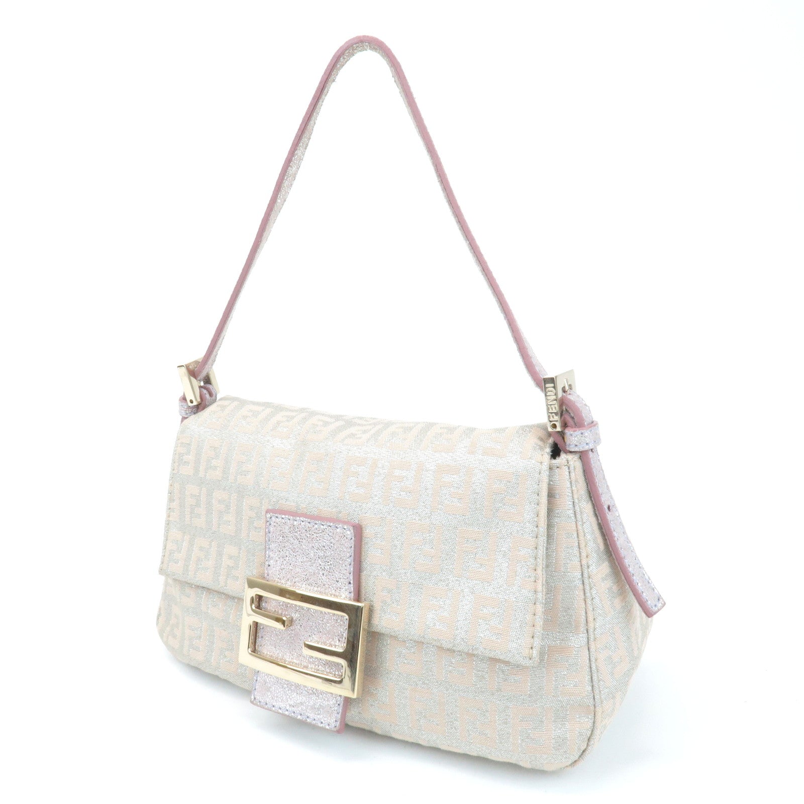 FENDI Mini Mamma Baguette Canvas Leather Shoulder Bag Beige 8BR180