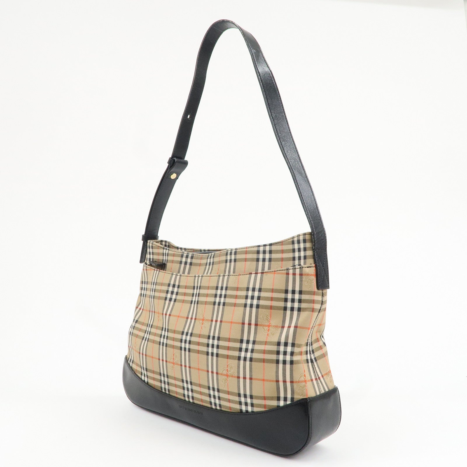 BURBERRY Nova Plaid Canvas Leather Shoulder Bag BLack