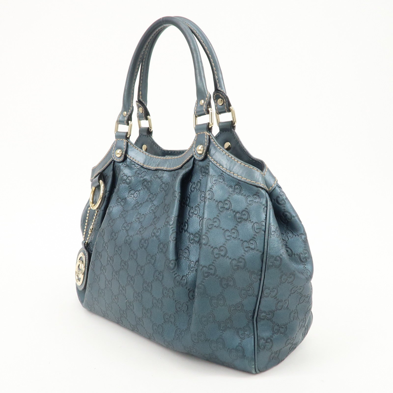 GUCCI Sukey Guccissima Leather Handbag Pearl Blue 211944 Used