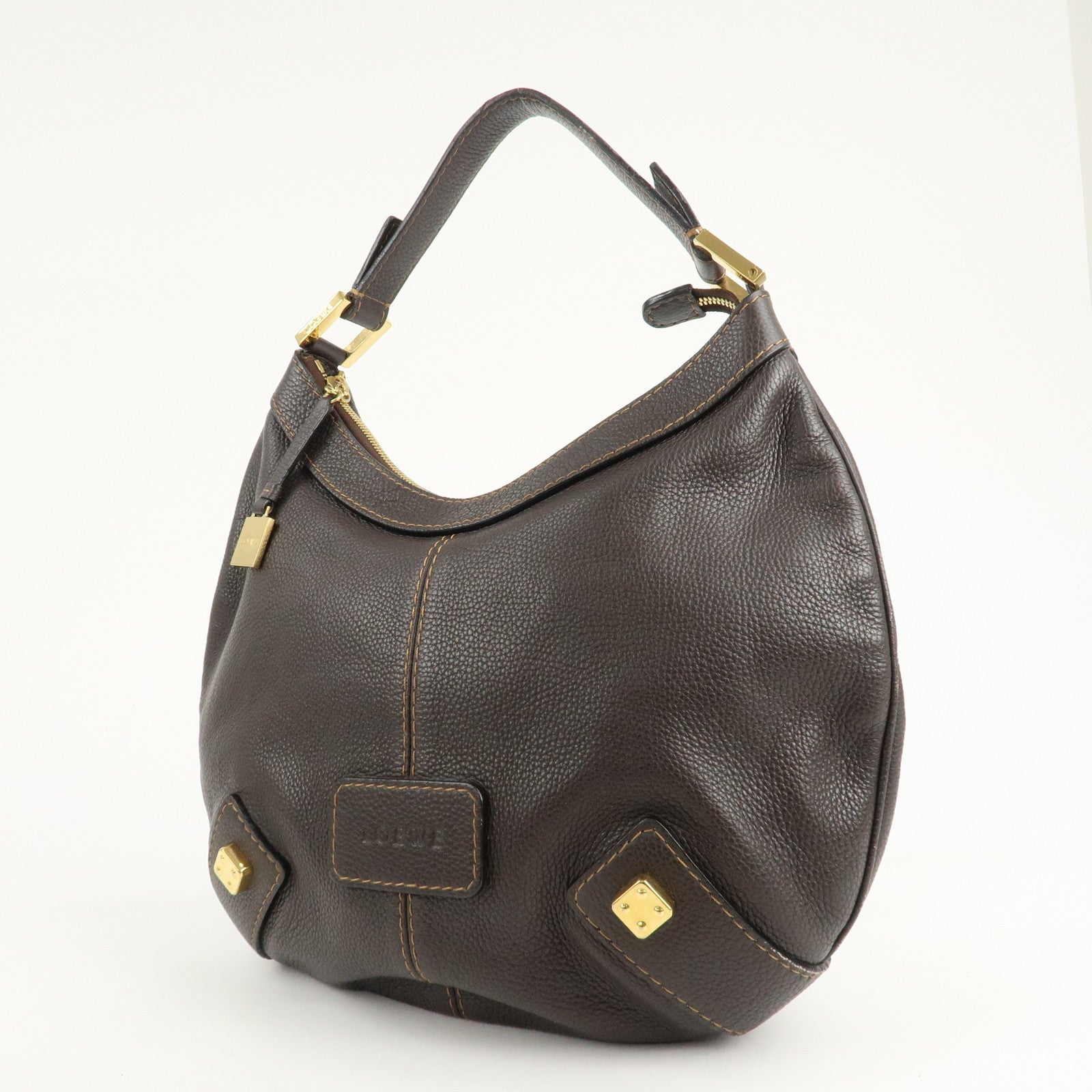 LOEWE Leather Shoulder Bag Hand Bag Brown Used