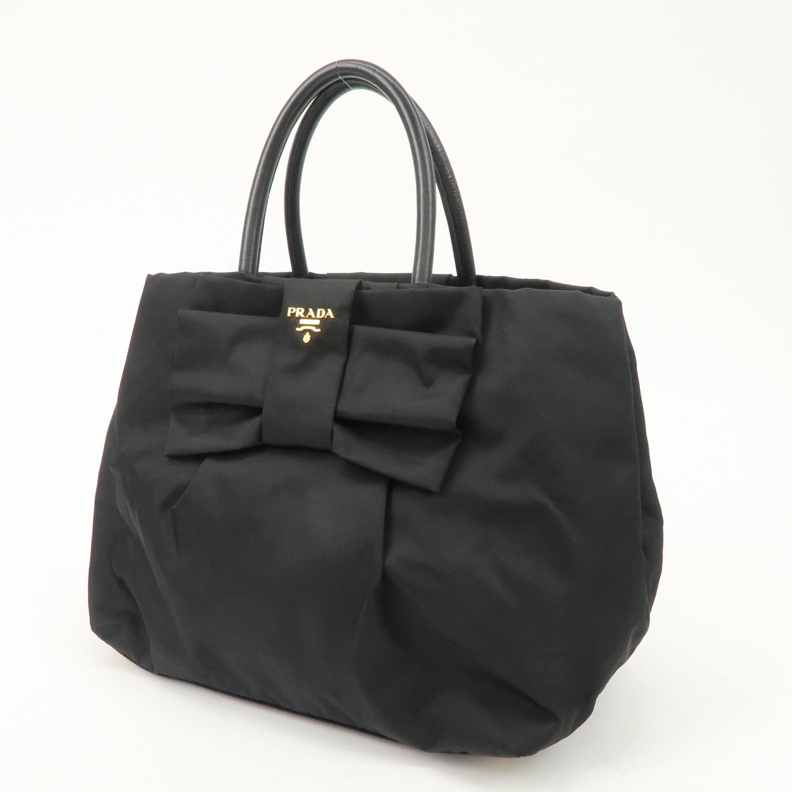 PRADA Nylon Leather Ribbon Hand Bag Tote Bag NERO Black BN1601 Used