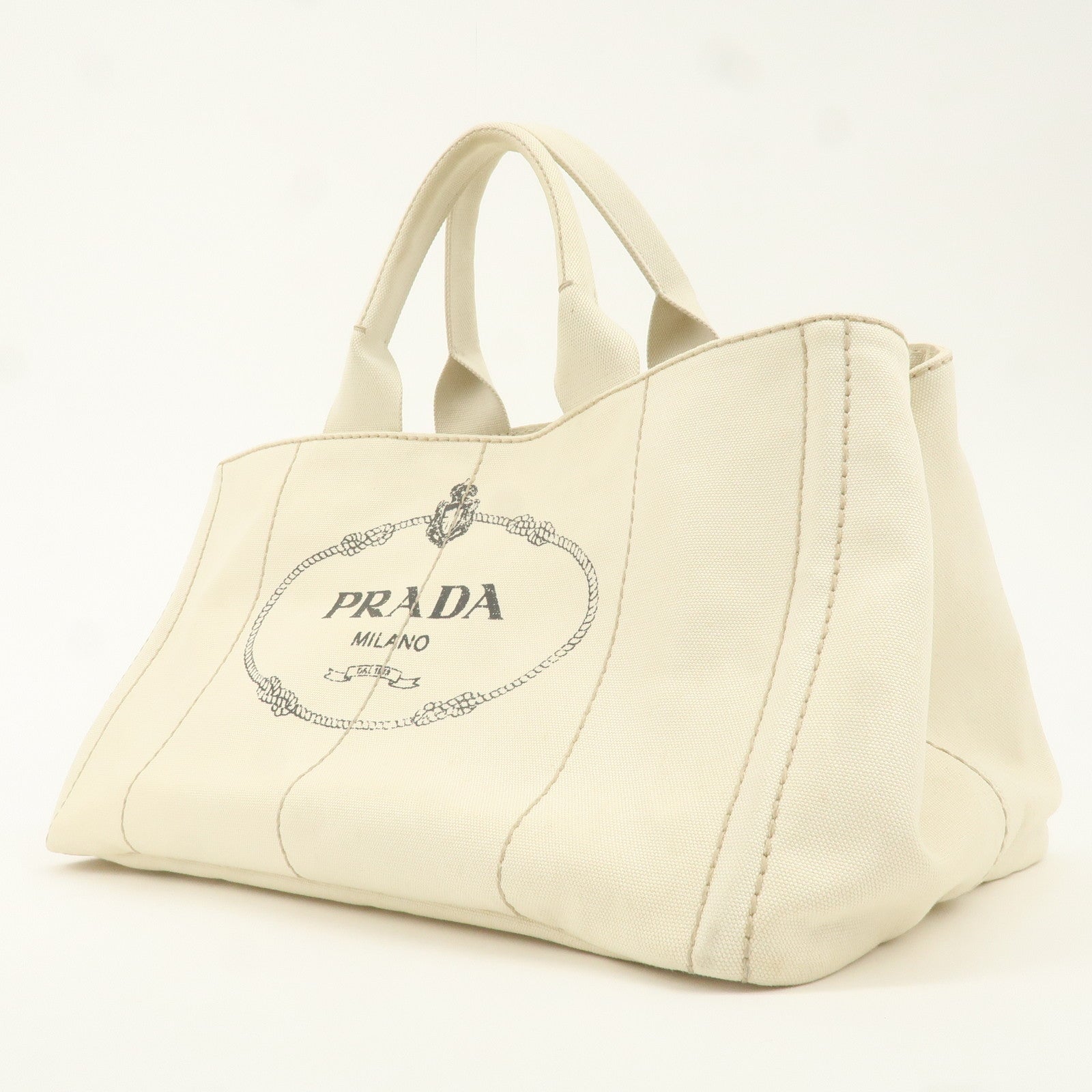 PRADA Logo Canapa Large Canvas Tote Hand Bag Ivory BN1872