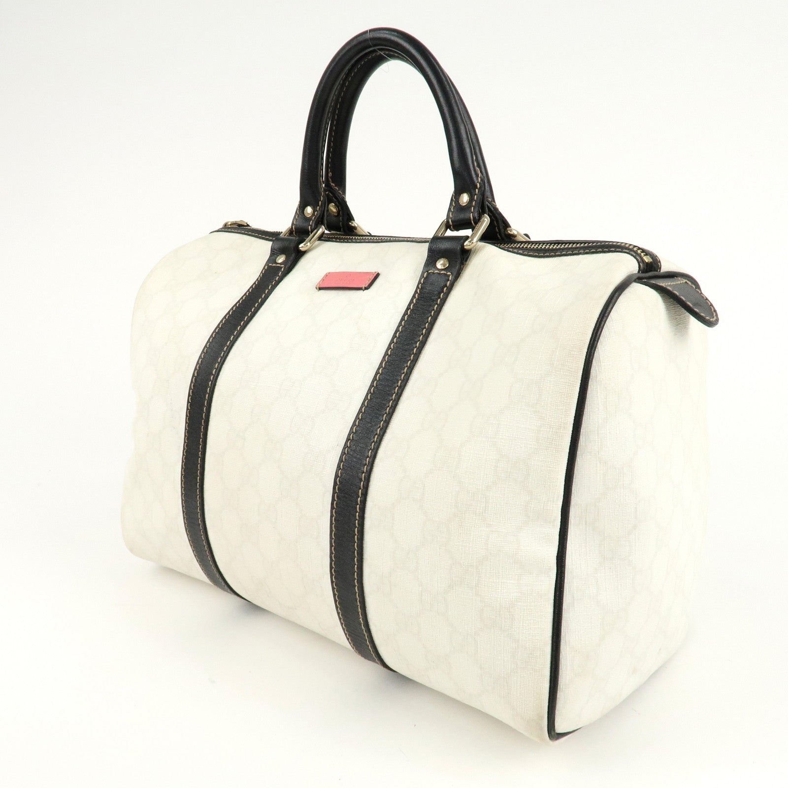 GUCCI GG Supreme Leather Boston Bag Hand Bag Ivory Black 193603 Used