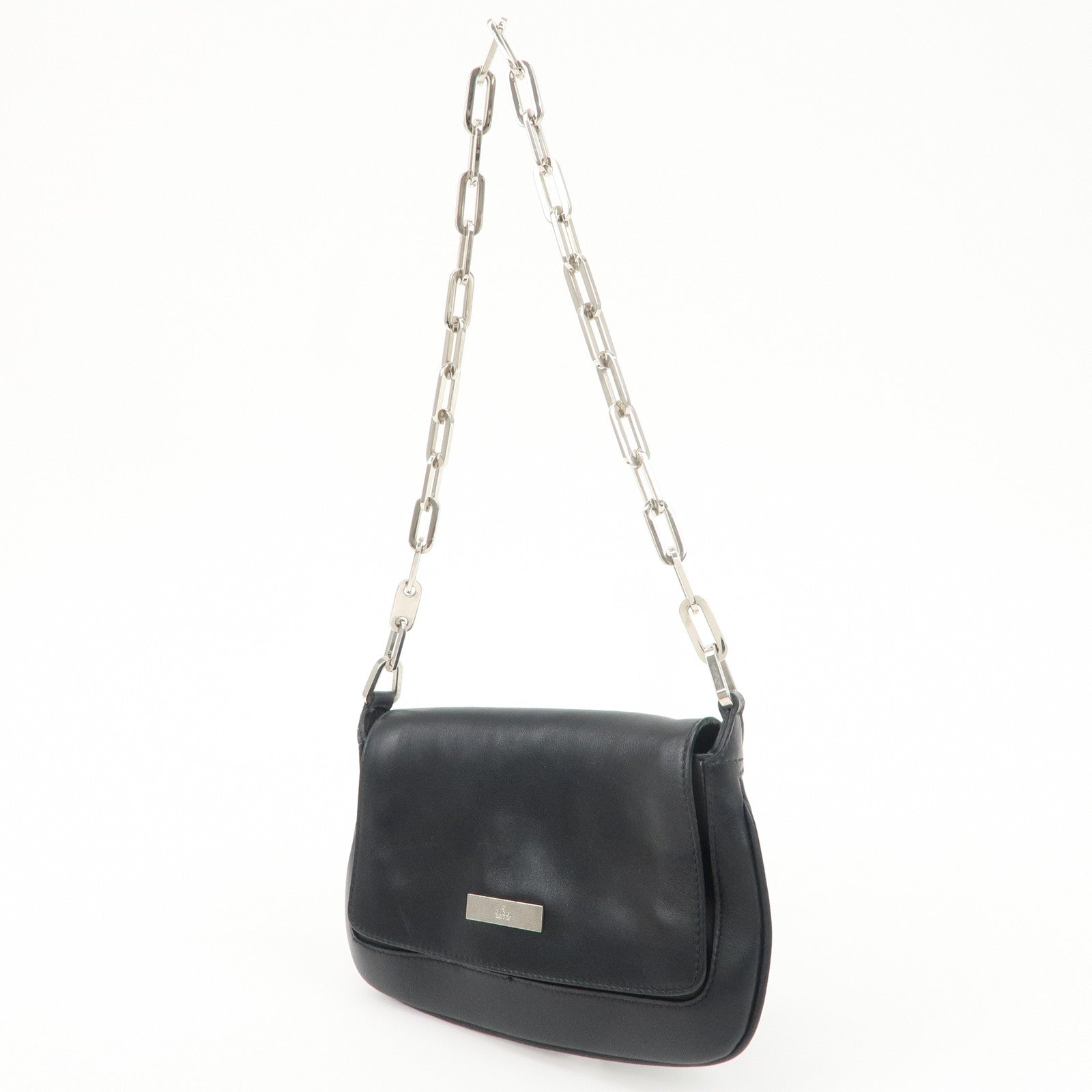 GUCCI Leather Chain Shoulder Bag 007.2033.1705 Black Used