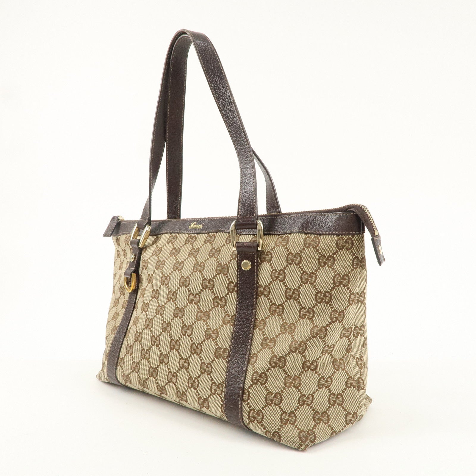 GUCCI Abbey Line GG Canvas Leather Tote Bag Beige 141470