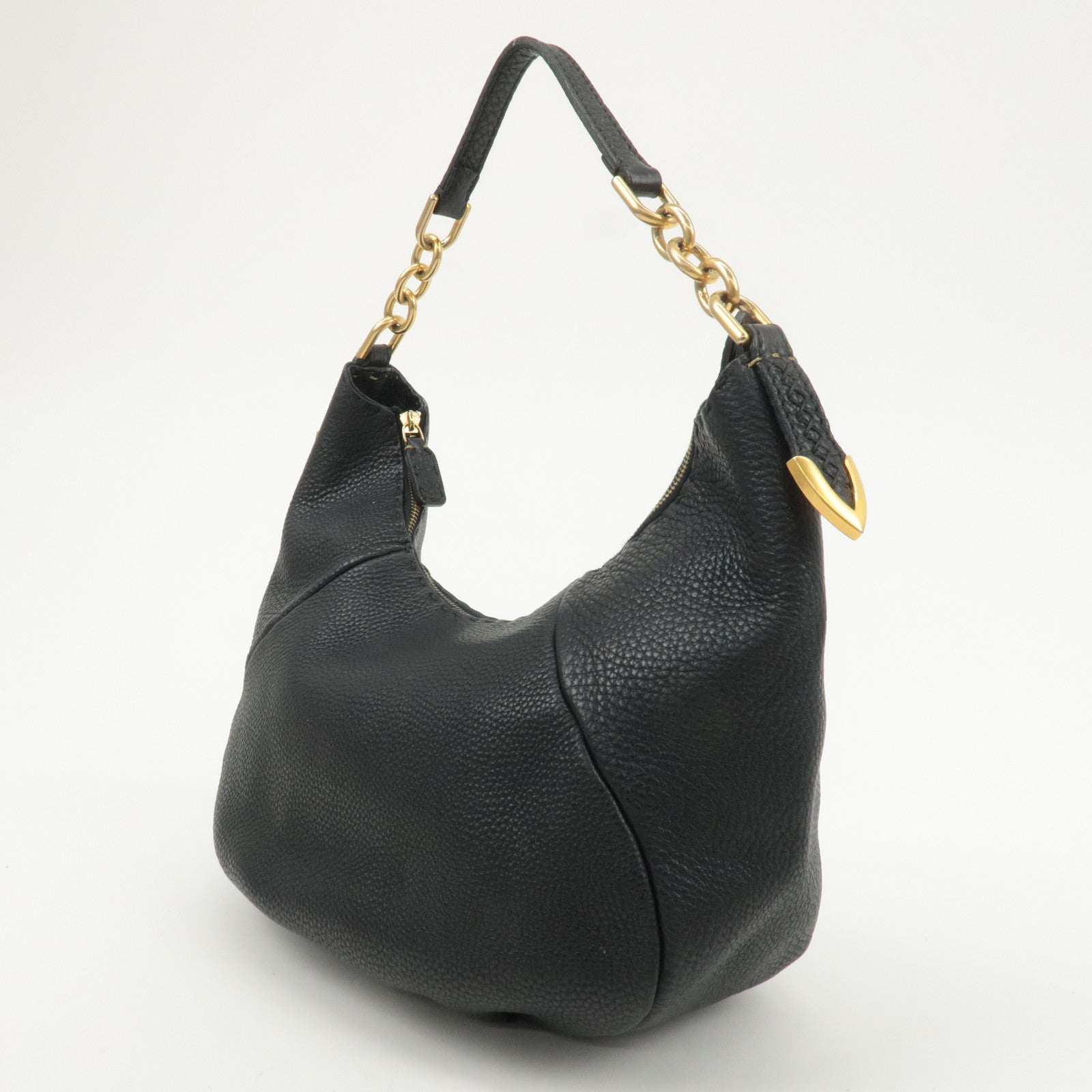 FENDI Selleria Leather One-Shoulder Bag Black 8BR618