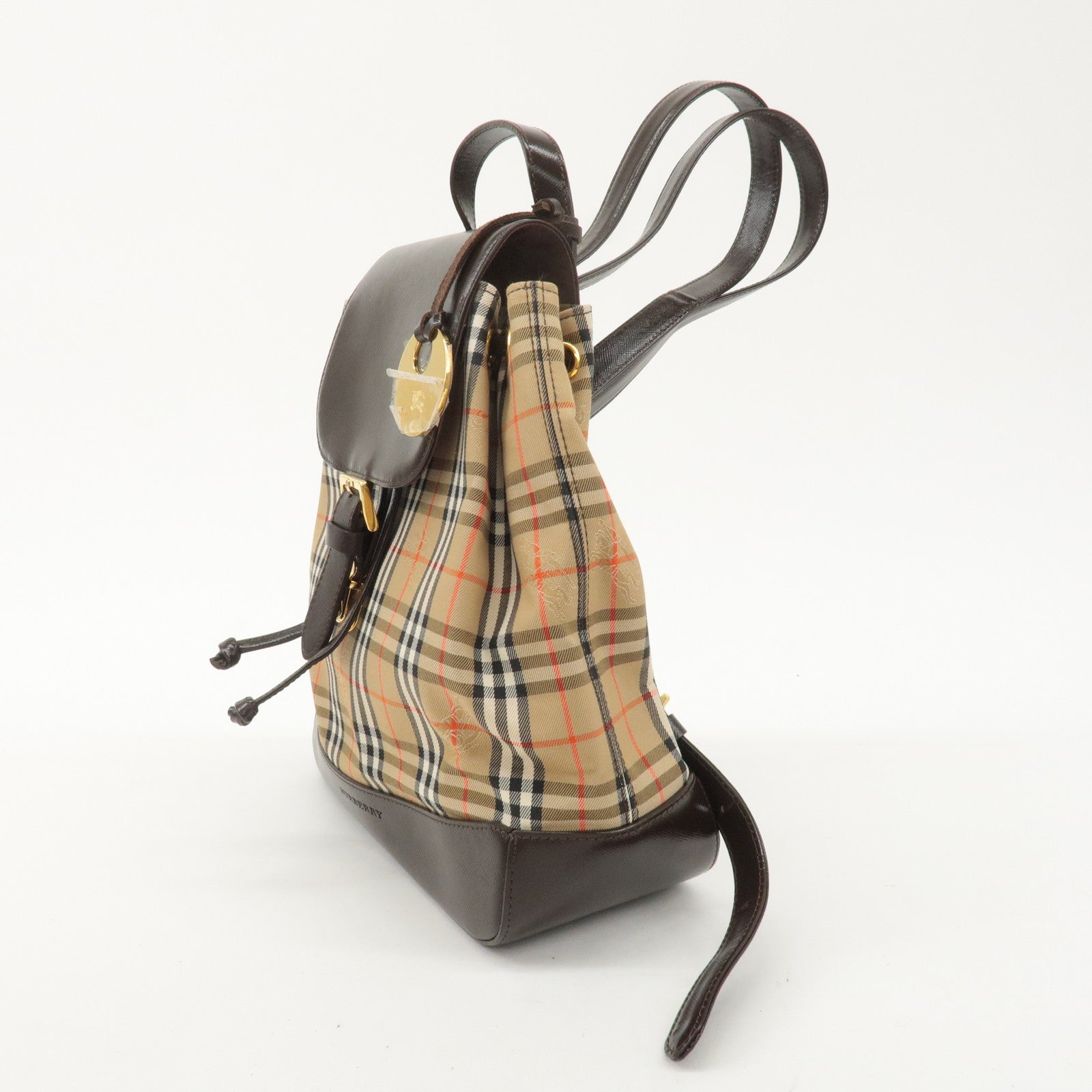 BURBERRY Canvas Leather Nova Plaid Small Back Pack Beige Brown