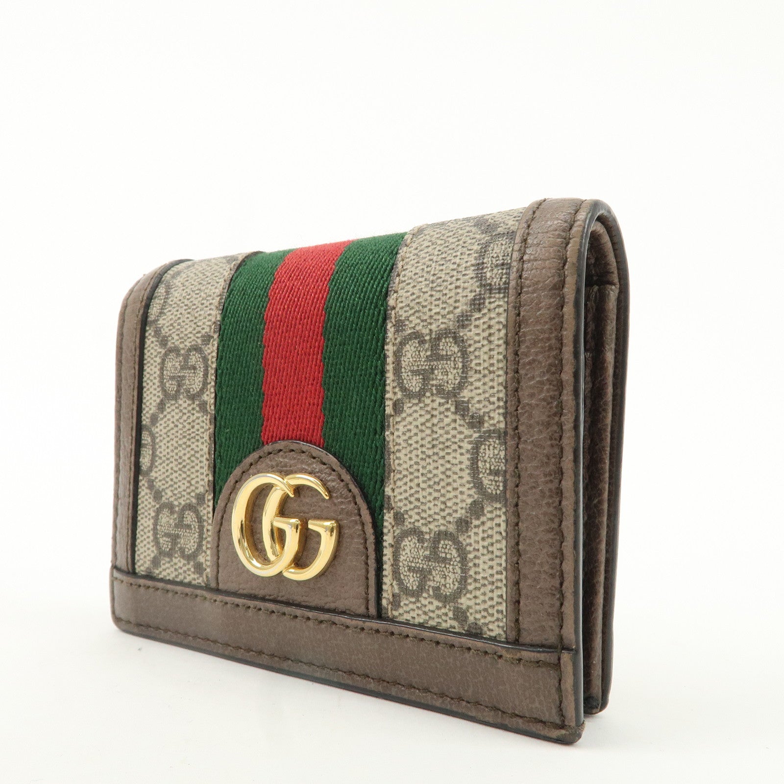 GUCCI Ophidia GG Supreme Leather Bi Fold Wallet Beige 523155 Used